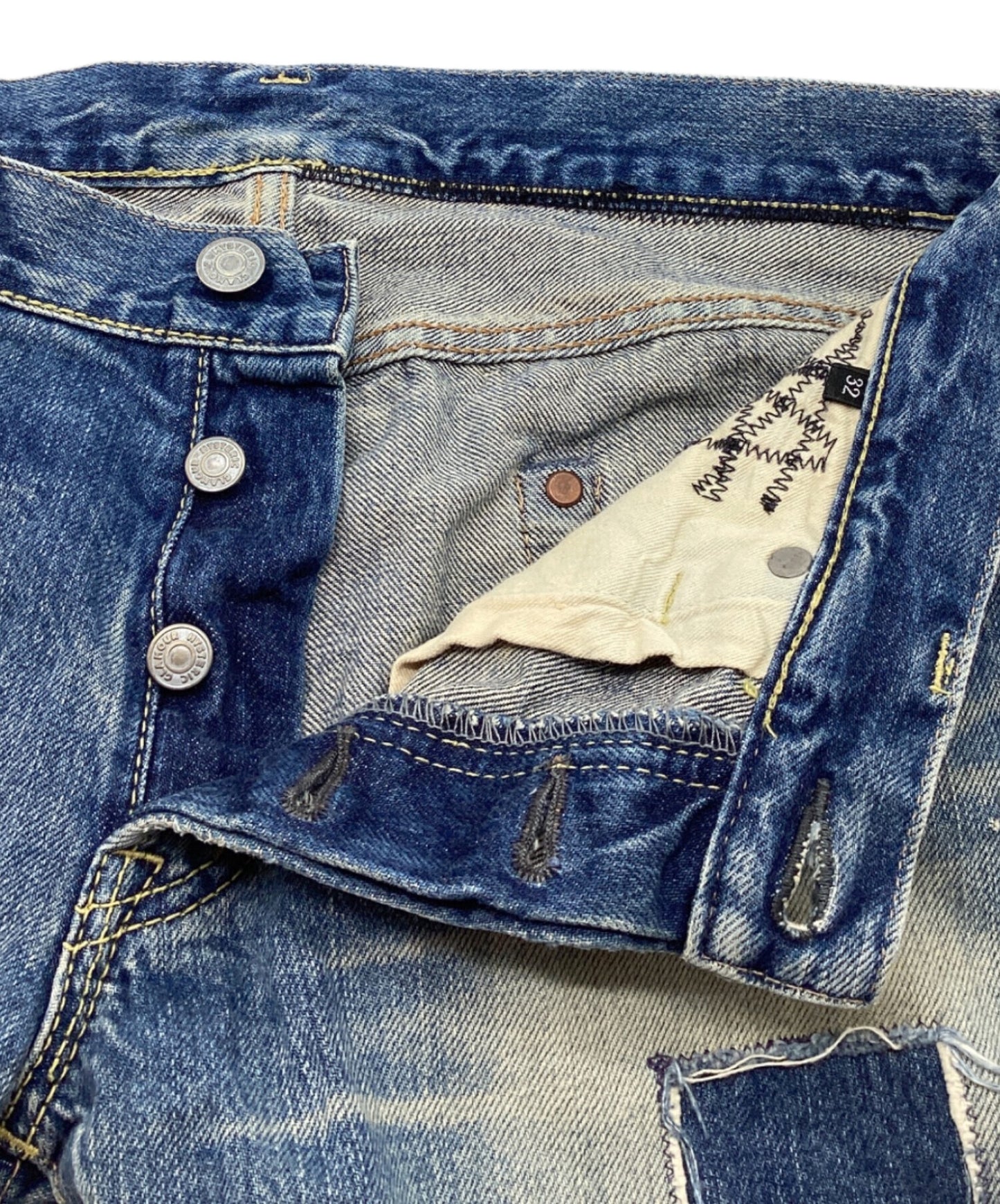 [Pre-owned] Hysteric Glamour Small Window Remake Denim Pants Straight Damaged Studded 4AP-2103