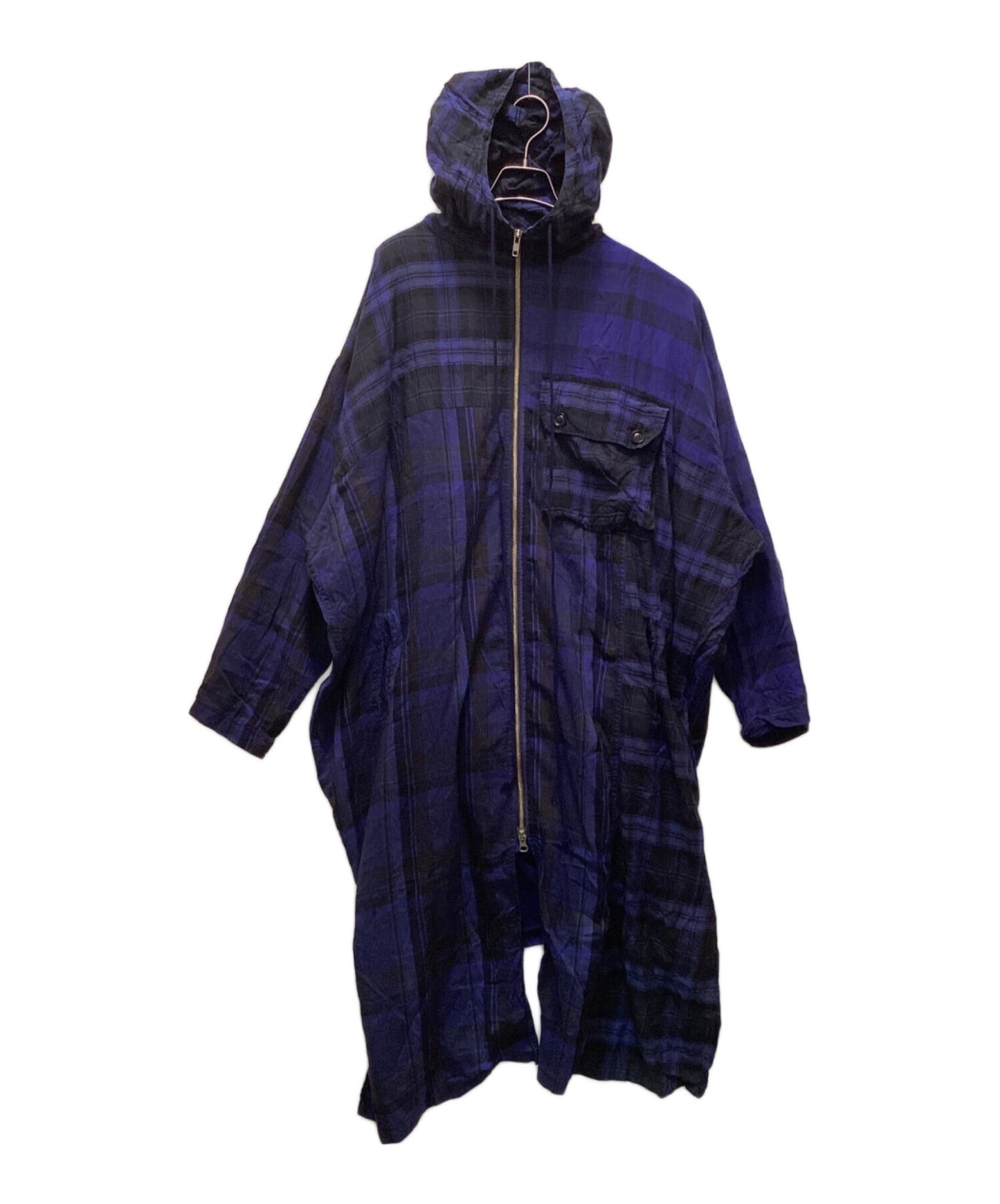 [Pre-owned] Y's PLAID COAT DRESS / Plaid Coat Dress / Shirt Coat / Hooded Coat / Hooded Shirt / Shirt Parka YX-D03-800