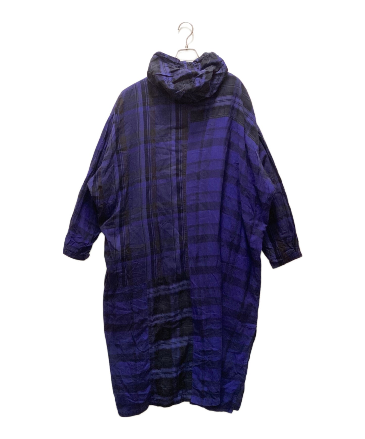 [Pre-owned] Y's PLAID COAT DRESS / Plaid Coat Dress / Shirt Coat / Hooded Coat / Hooded Shirt / Shirt Parka YX-D03-800