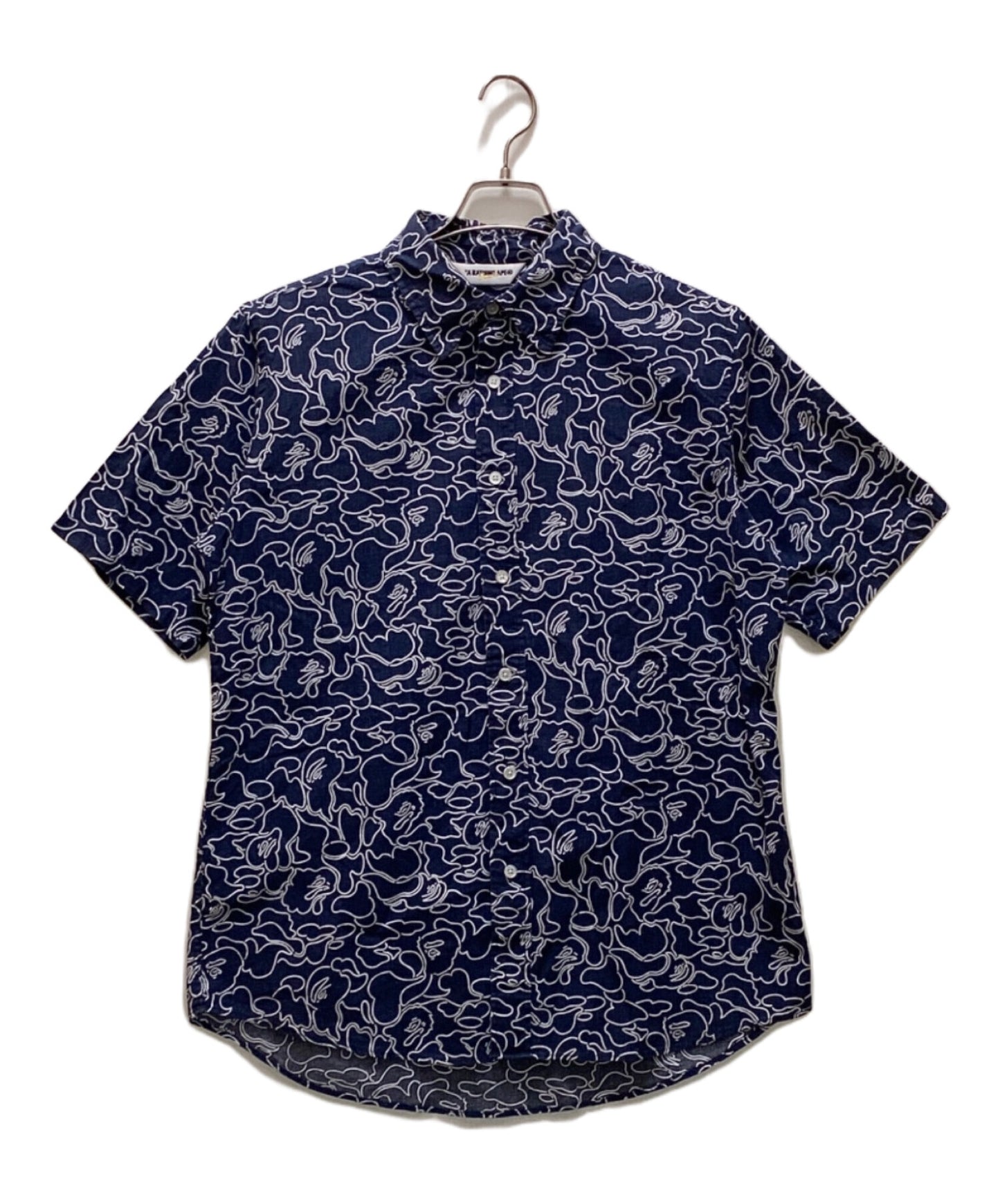 [Pre-owned] A BATHING APE Short-sleeved shirt with monkey-camo pattern / Patterned shirt / Round shirt / All-over patterned shirt