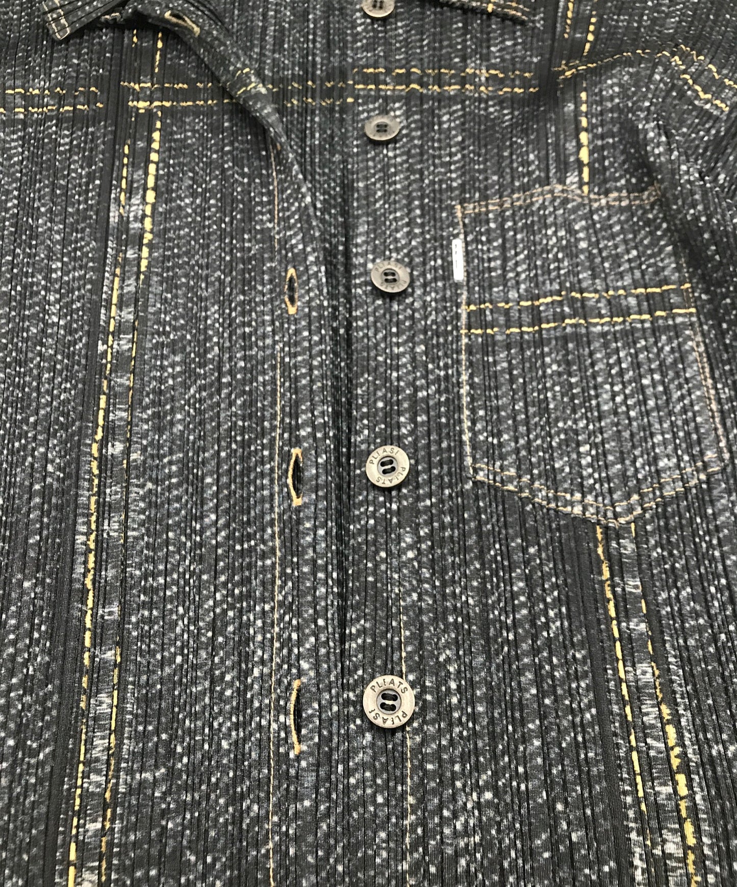 [Pre-owned] PLEATS PLEASE Denim Transfer Print Shirt PP97-JD052