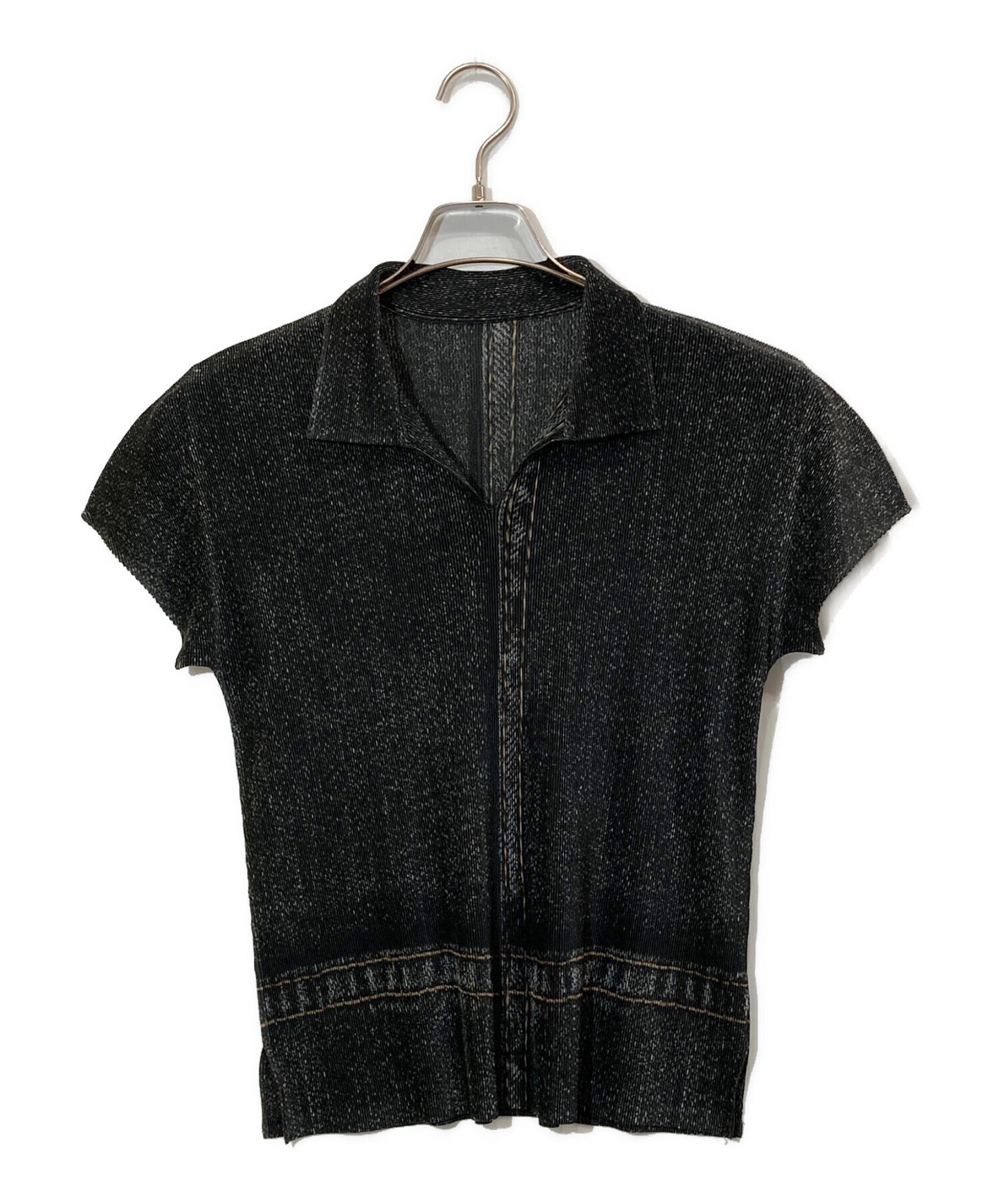[Pre-owned] PLEATS PLEASE Denim Transfer Pleated Blouse PP21FK332