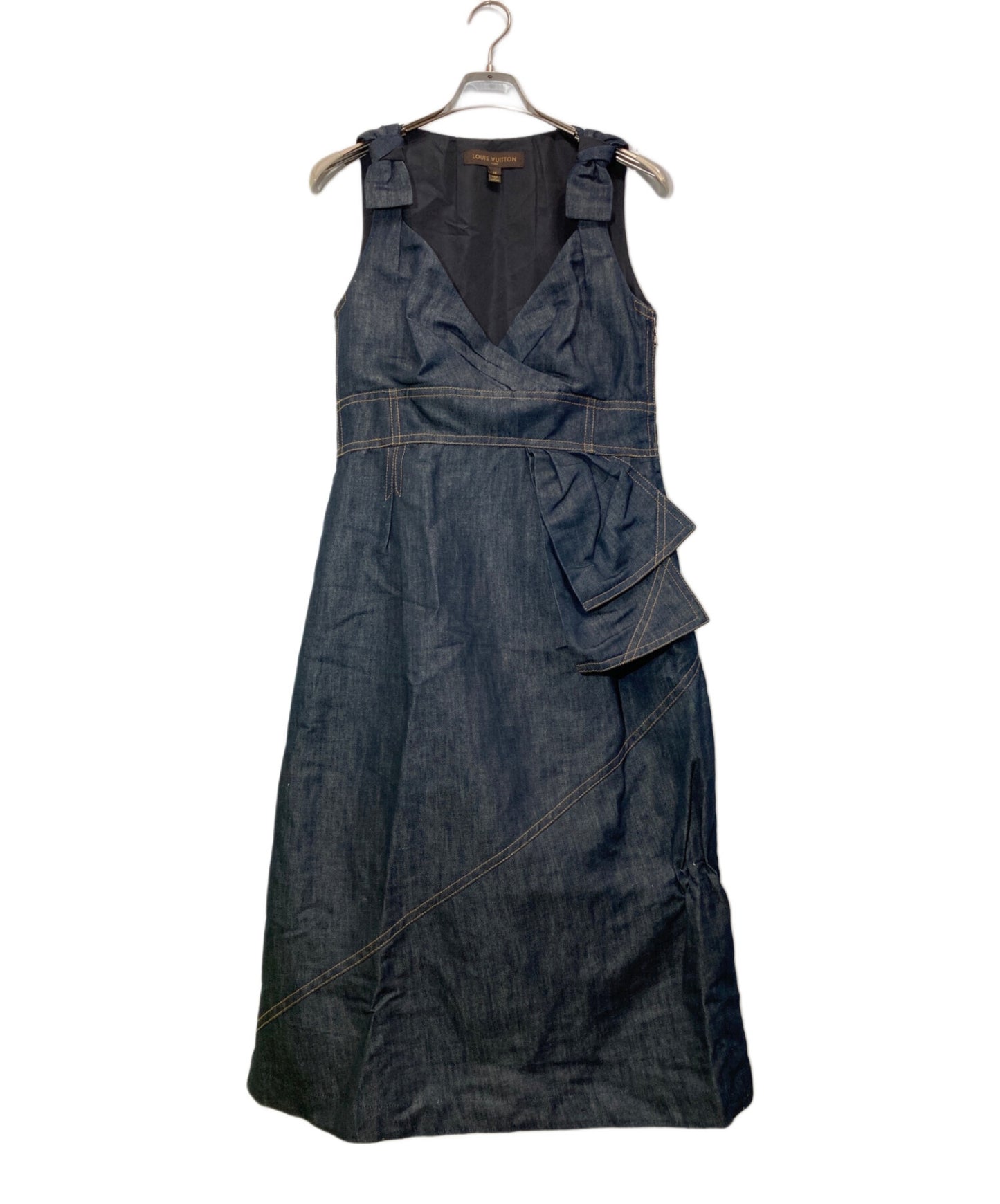 [Pre-owned] LOUIS VUITTON Shoulder Bow Denim Cache Coeur Dress RW071A WKDR02C4H
