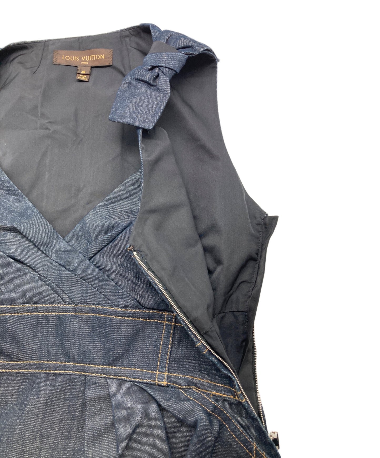 [Pre-owned] LOUIS VUITTON Shoulder Bow Denim Cache Coeur Dress RW071A WKDR02C4H