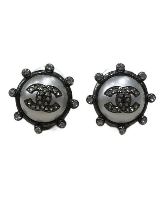[Pre-owned] CHANEL Coco Mark and Rhinestone Earrings A21A