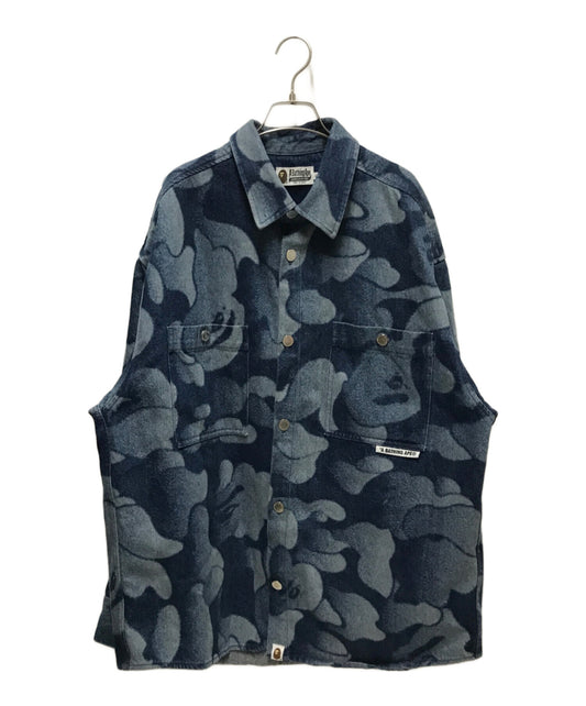 [Pre-owned] A BATHING APE SOLID CAMO LASER WORK DENIM SHIRT 001SHK301304M