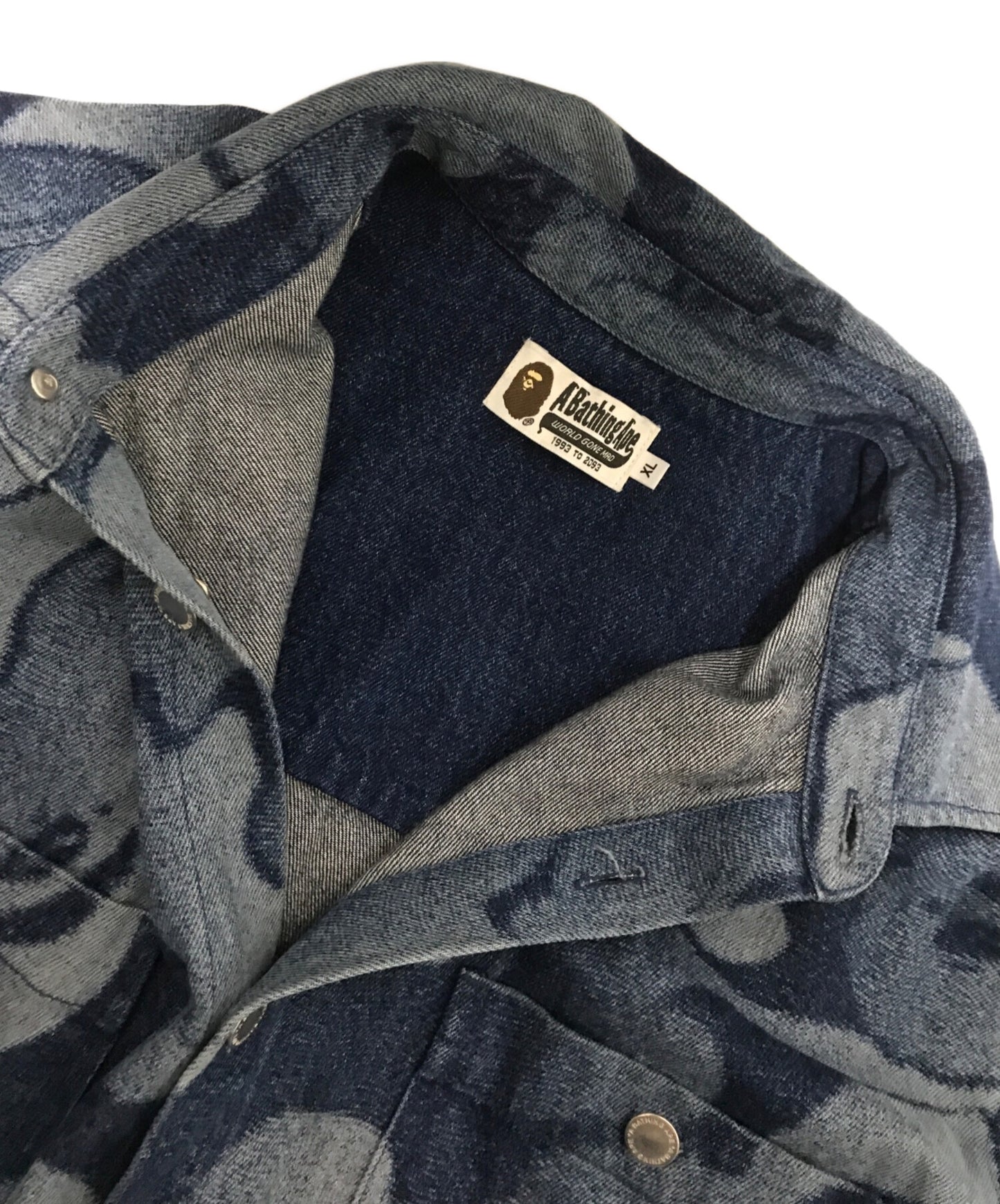 [Pre-owned] A BATHING APE SOLID CAMO LASER WORK DENIM SHIRT 001SHK301304M