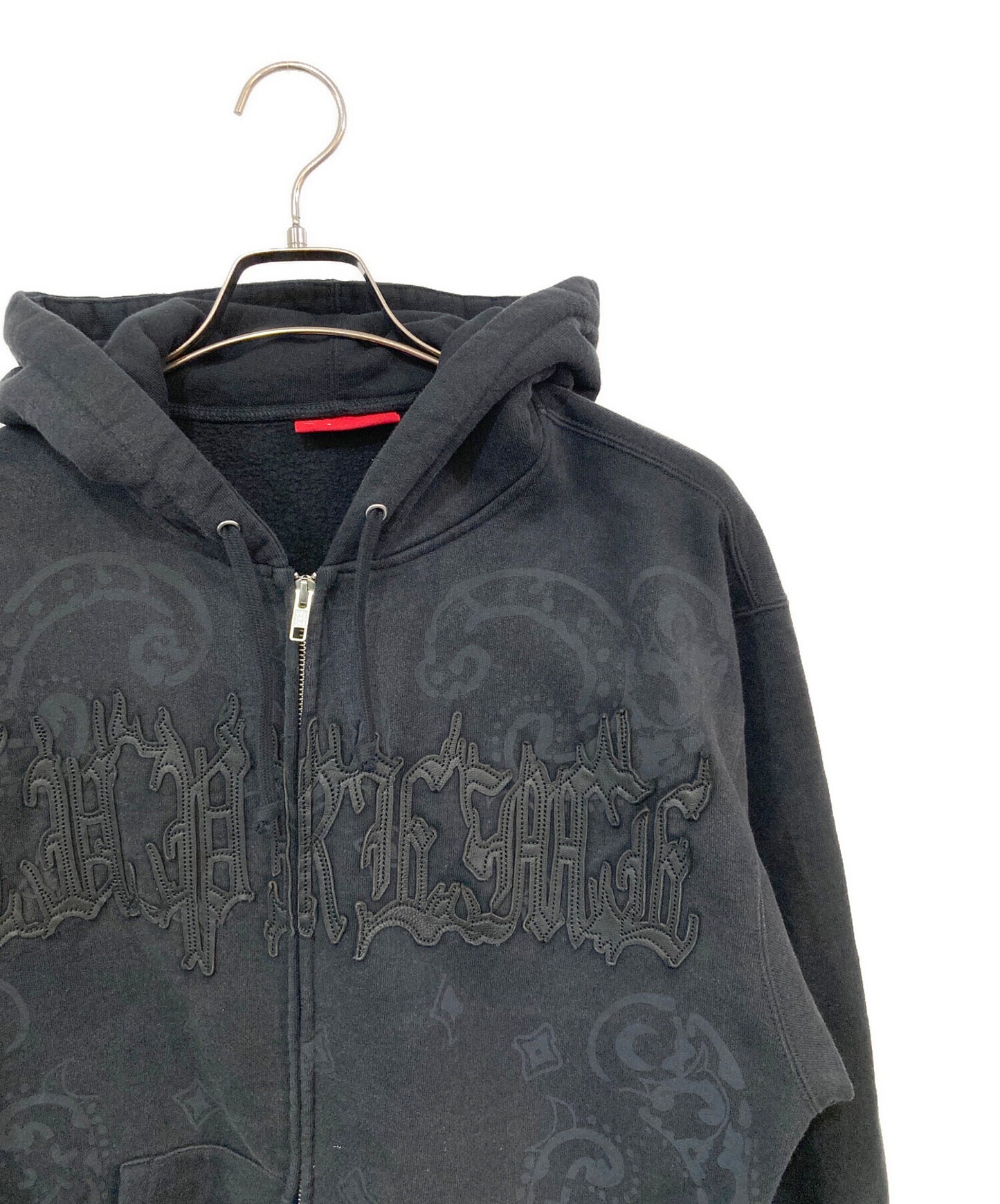 [Pre-owned] SUPREME Leather Applique Zip Up Hooded Sweatshirt