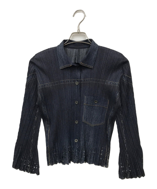 [Pre-owned] PLEATS PLEASE Denim Transfer Pleated Shirt PP31-JJ703