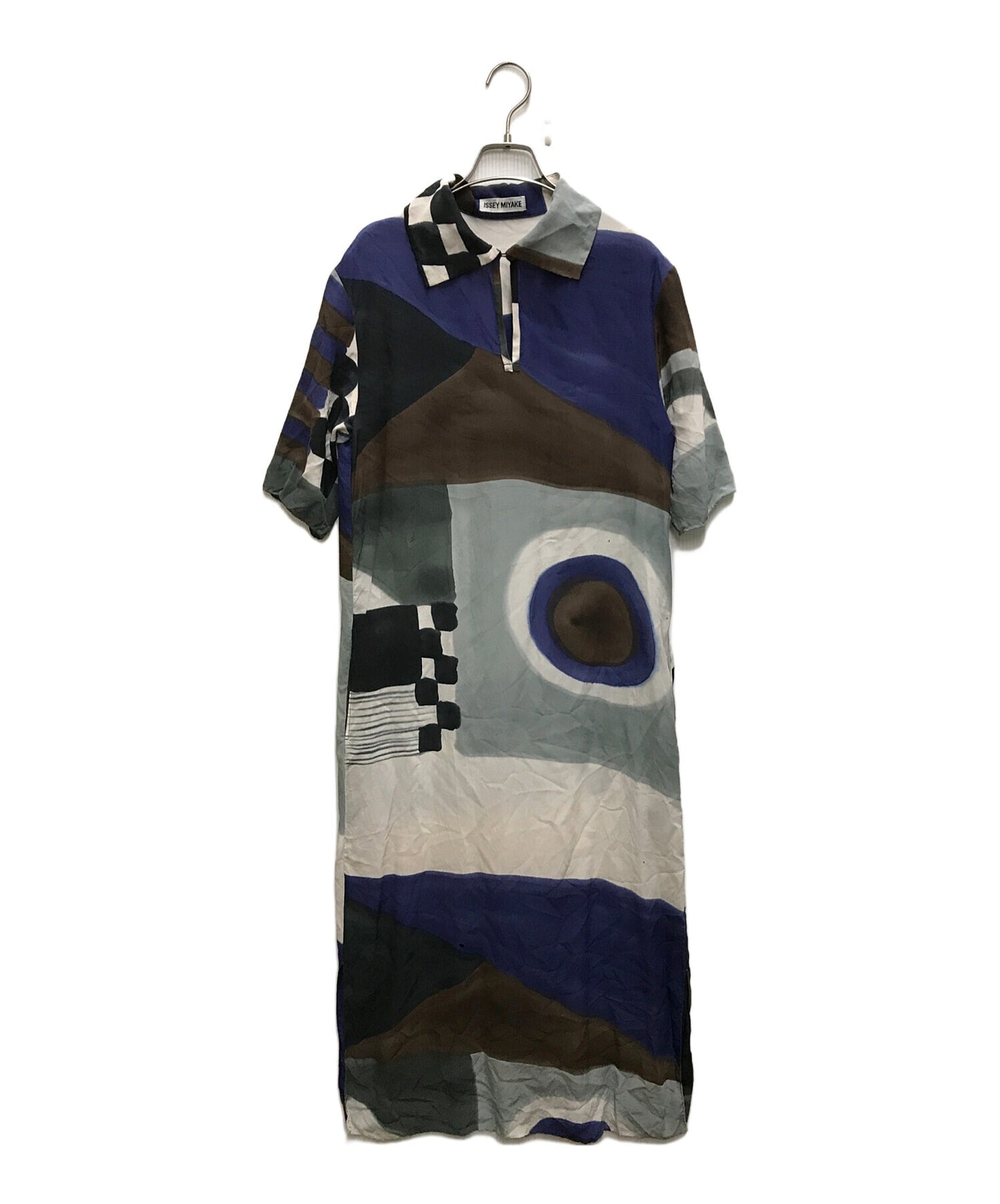 [Pre-owned] ISSEY MIYAKE Silk dress with all-over pattern