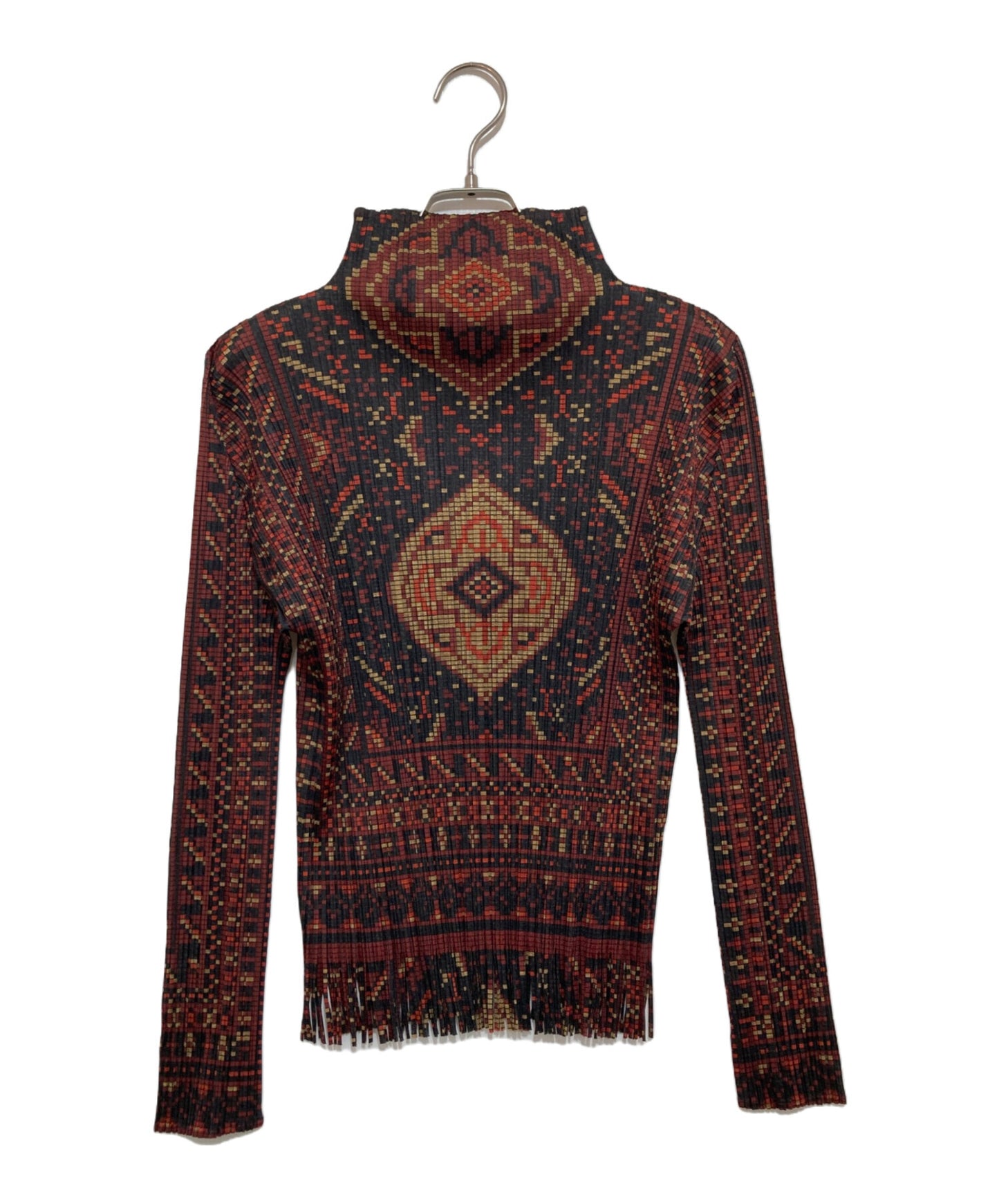 [Pre-owned] PLEATS PLEASE Fringe-pleated blouse with all-over pattern PP63-JK711