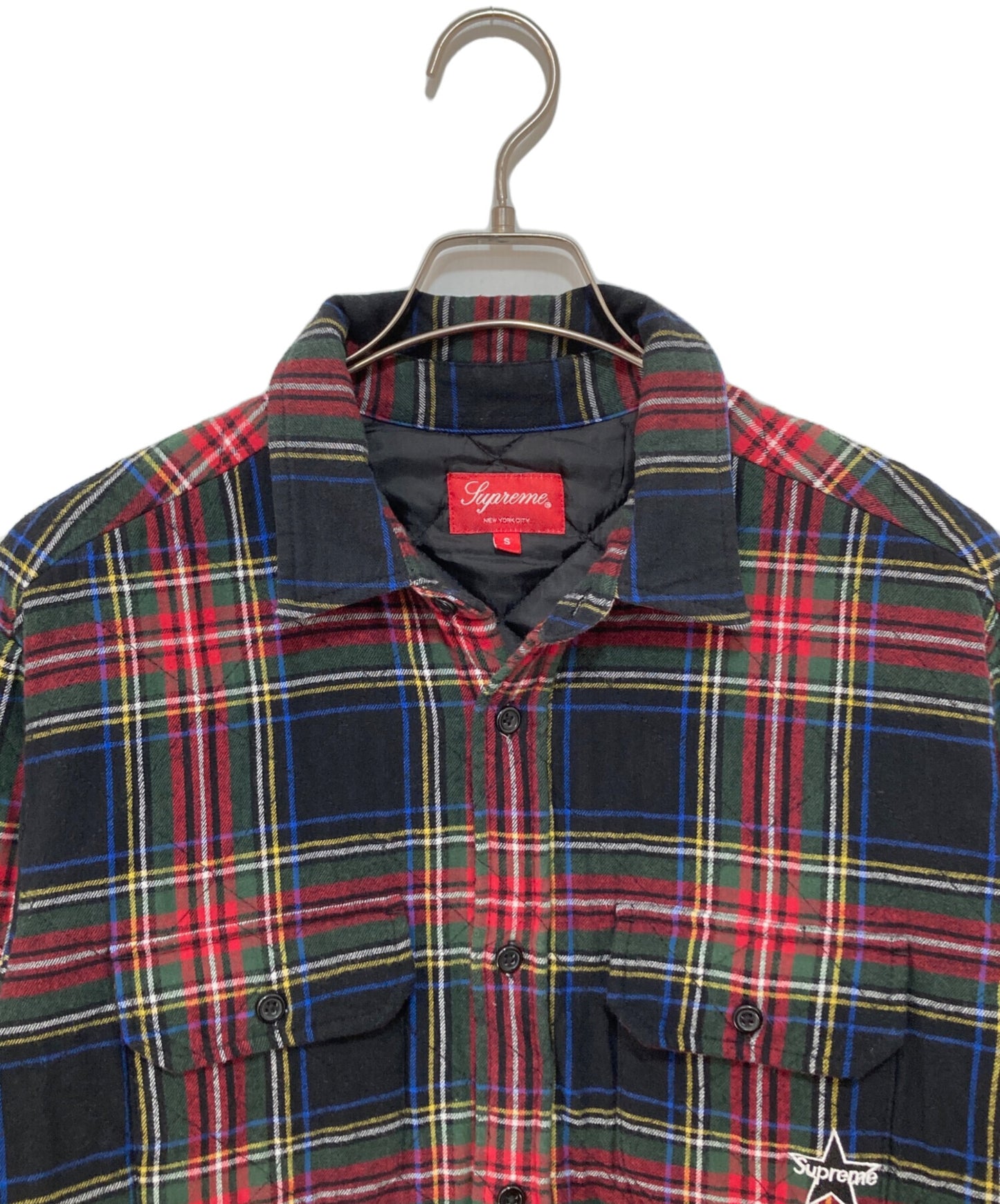 [Pre-owned] SUPREME Quilted Plaid Flannel Shirt 21FW