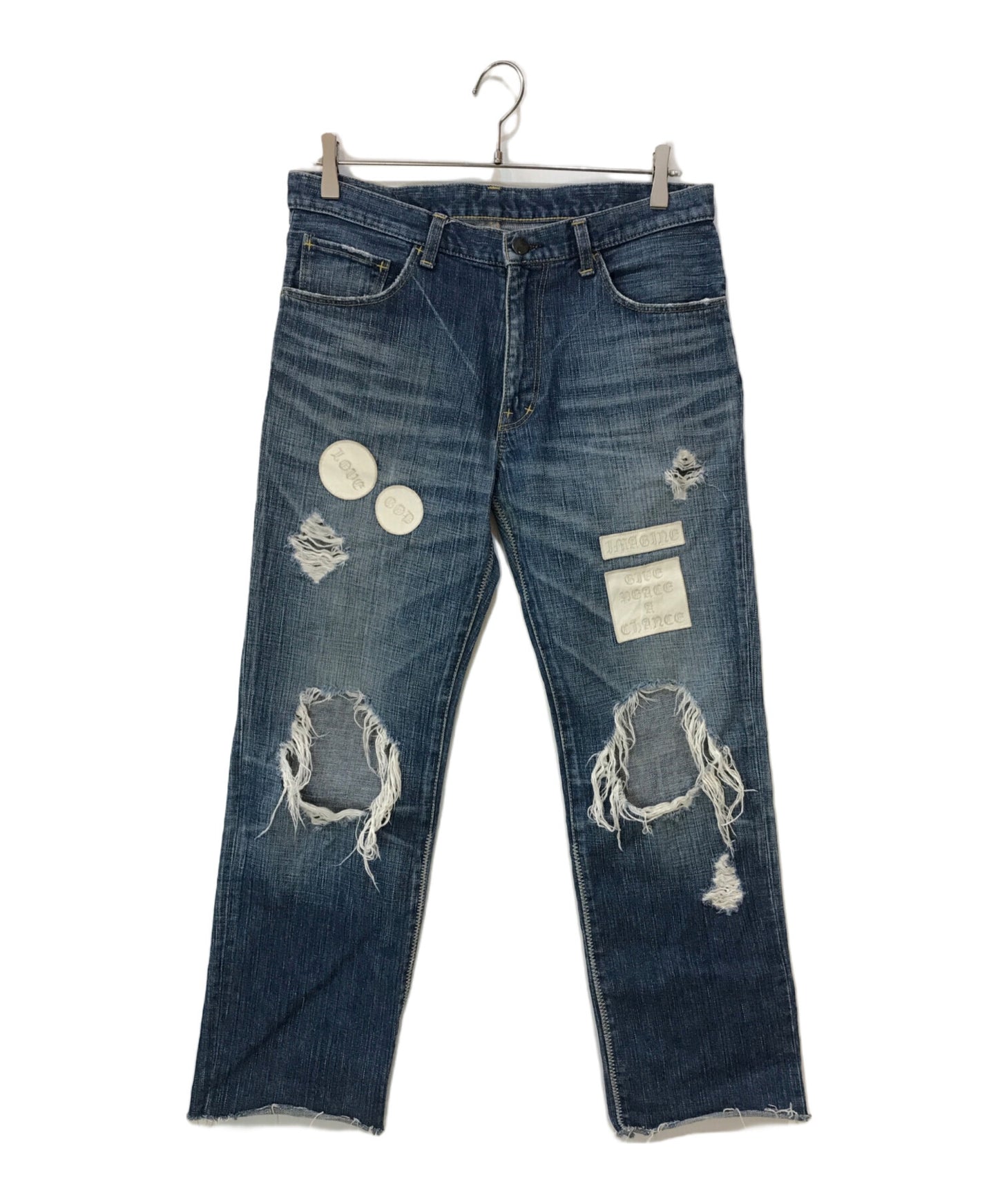 [Pre-owned] NUMBER (N)INE 04AW GIVE Period Damaged Multi-Wappen Denim Pants