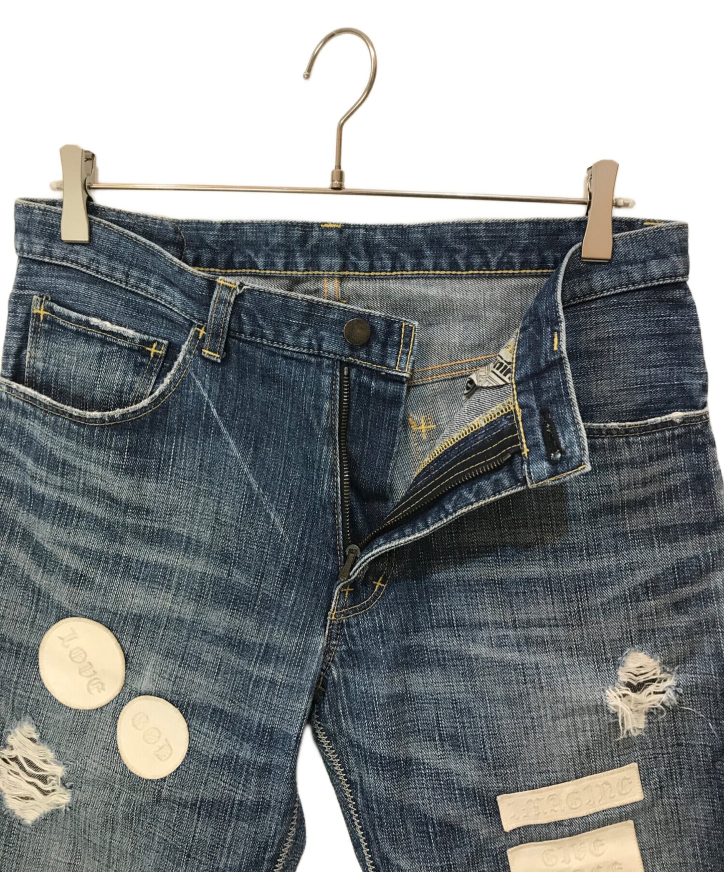 [Pre-owned] NUMBER (N)INE 04AW GIVE Period Damaged Multi-Wappen Denim Pants