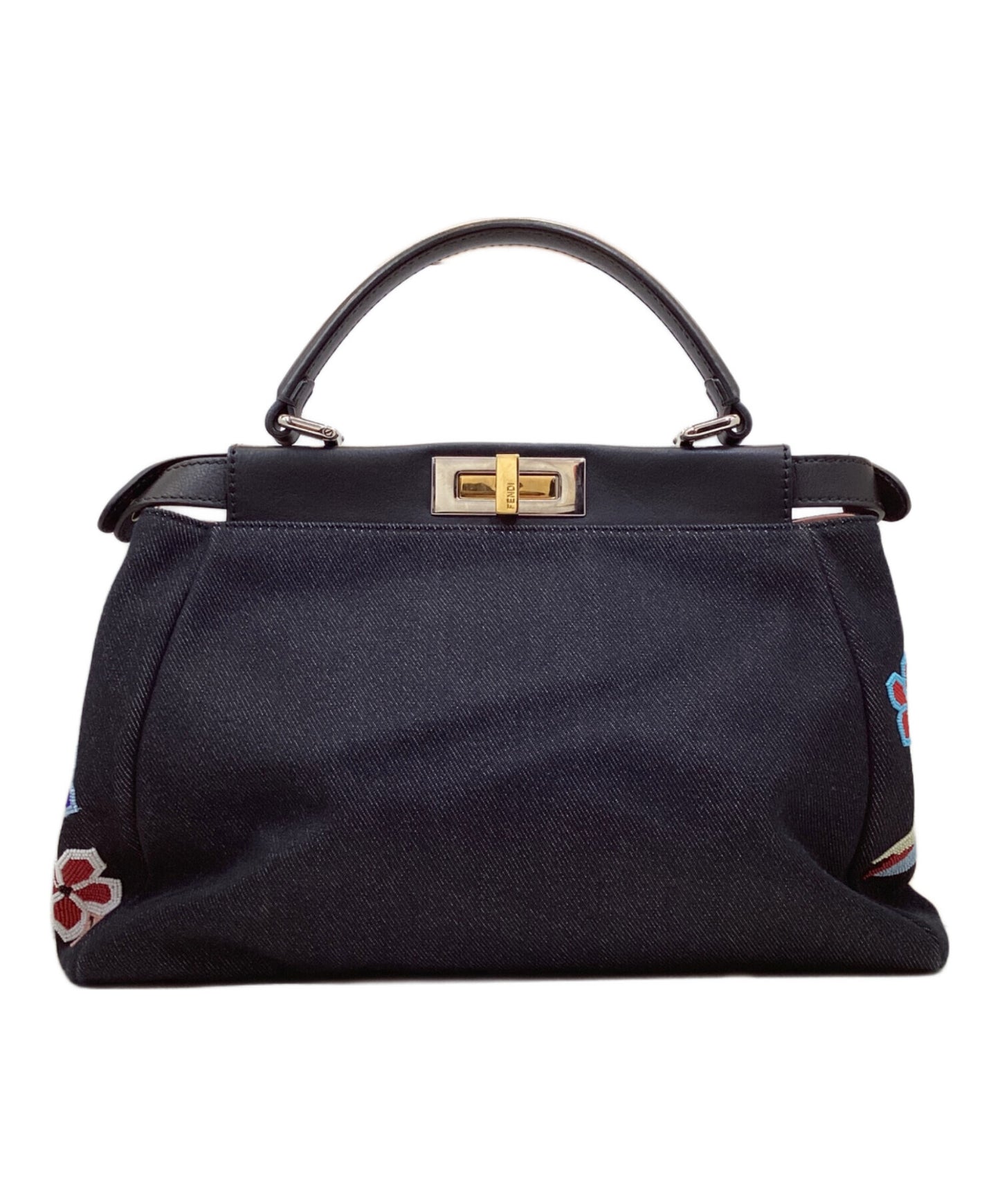 [Pre-owned] FENDI Denim Vitello Dolce Qu Tweet Beade Denim Leather Peekaboo Medium Handbag 8BN226
