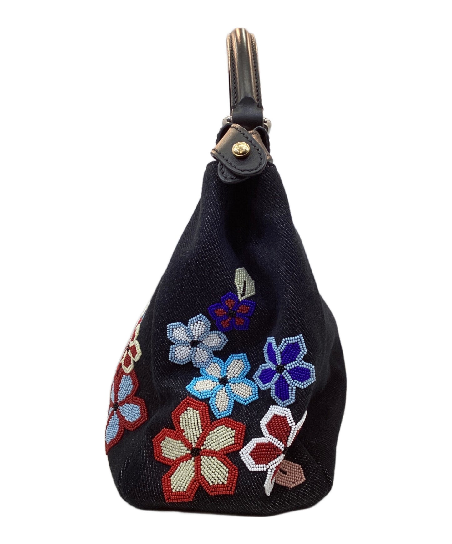 [Pre-owned] FENDI Denim Vitello Dolce Qu Tweet Beade Denim Leather Peekaboo Medium Handbag 8BN226