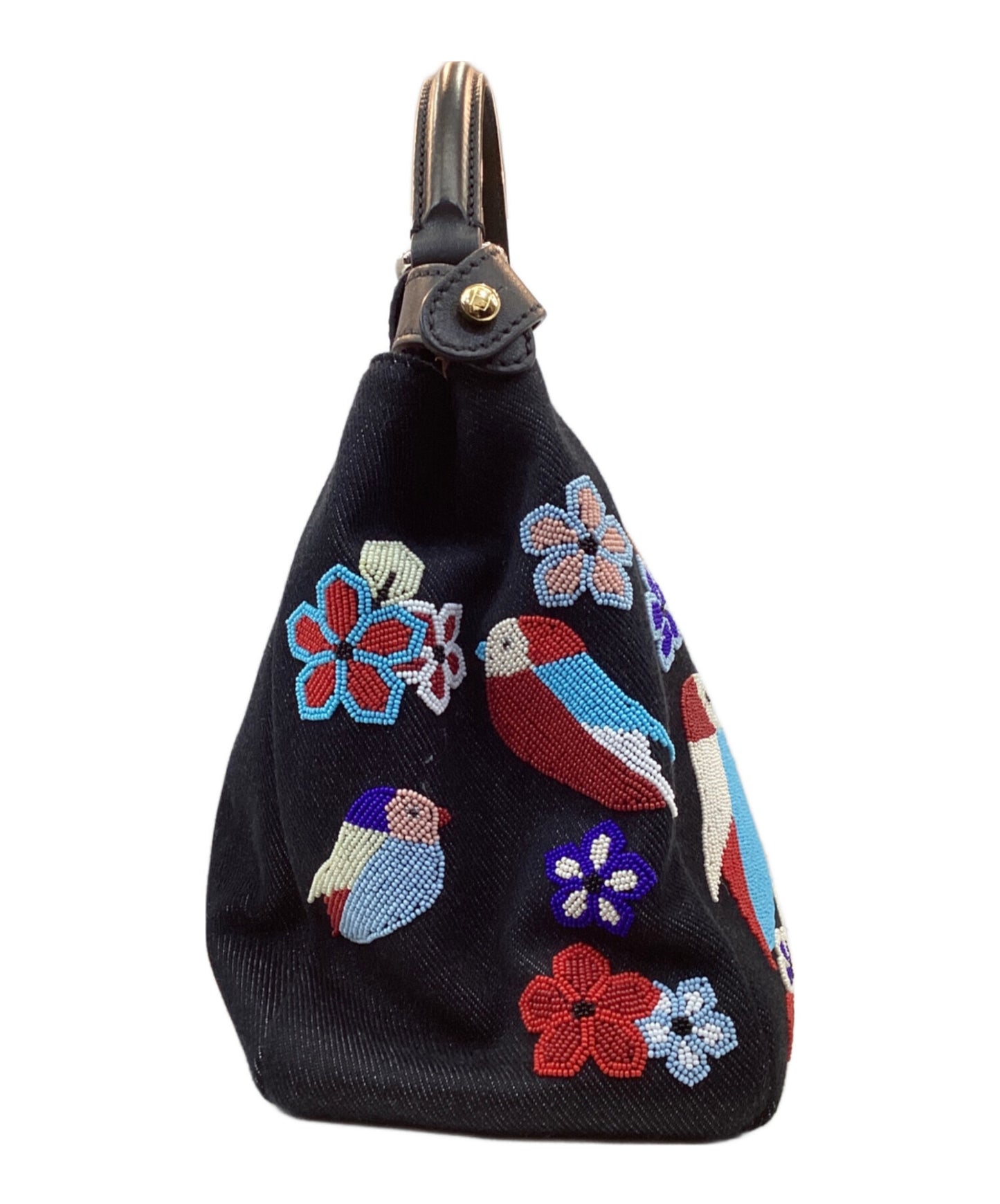 [Pre-owned] FENDI Denim Vitello Dolce Qu Tweet Beade Denim Leather Peekaboo Medium Handbag 8BN226