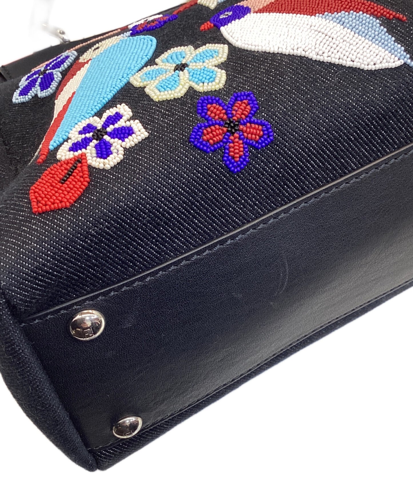 [Pre-owned] FENDI Denim Vitello Dolce Qu Tweet Beade Denim Leather Peekaboo Medium Handbag 8BN226