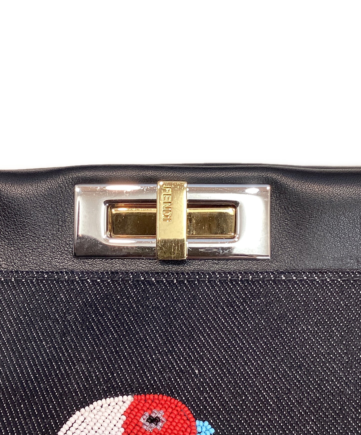 [Pre-owned] FENDI Denim Vitello Dolce Qu Tweet Beade Denim Leather Peekaboo Medium Handbag 8BN226