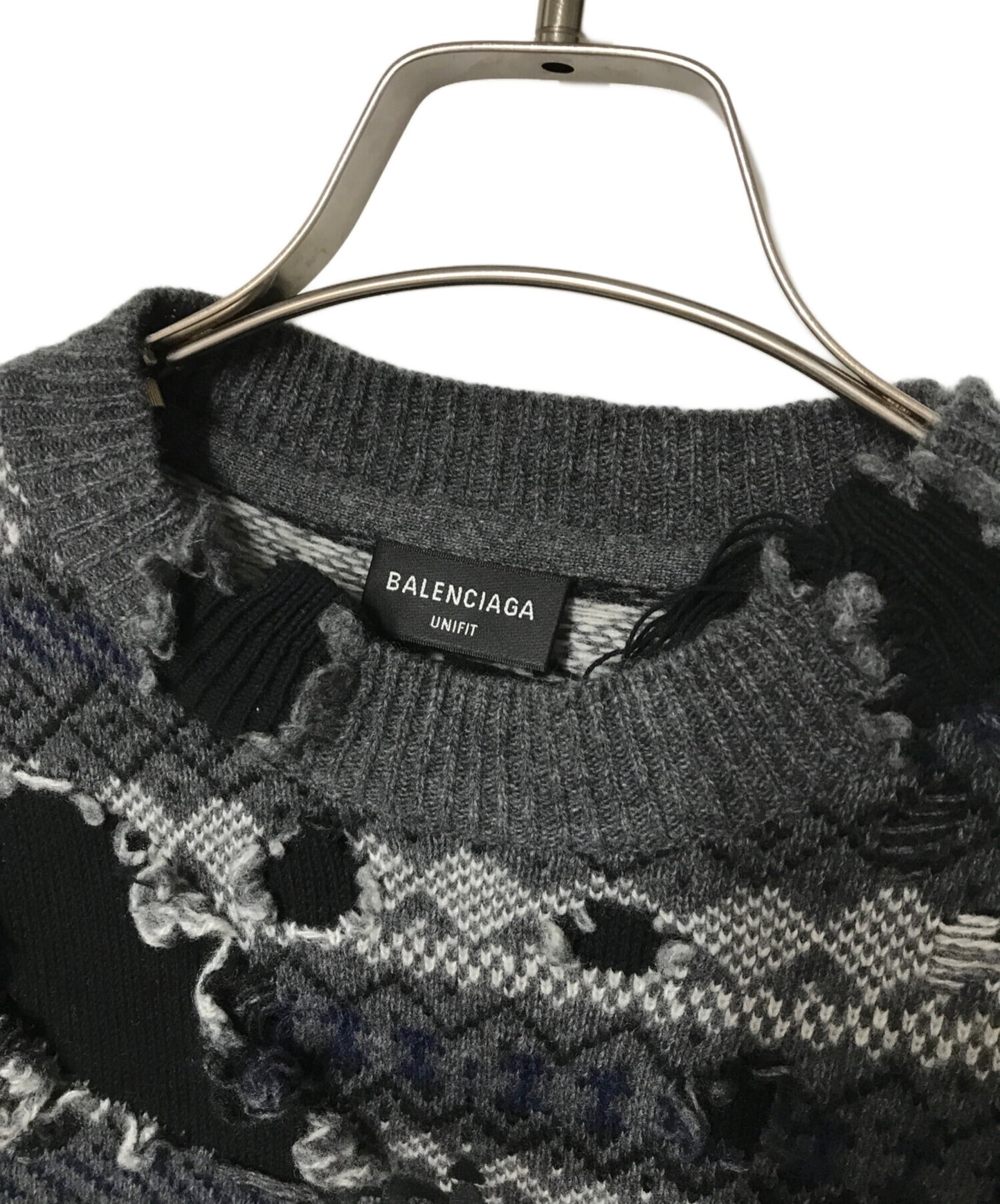 [Pre-owned] BALENCIAGA Destroy Damage Knit Grey x Black Grey x Black JP57 2021 00115 663872 T1609 Logo Embroidery UNIFIT 663872 T1609