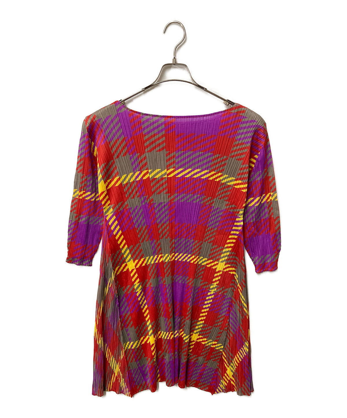 [Pre-owned] PLEATS PLEASE All-Over Print Dress, Checkered, Knee-Length, Tunic, All-Over Print, Flared PP43-JH685