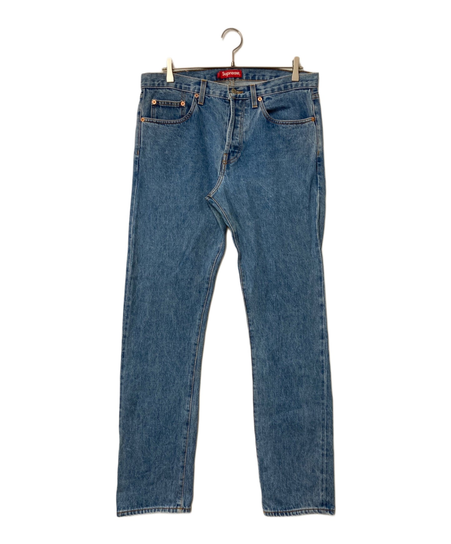 [Pre-owned] SUPREME Slim-Fit Denim Pants, Made in the USA, Button Fly, Selvedge Denim, Logo Patch