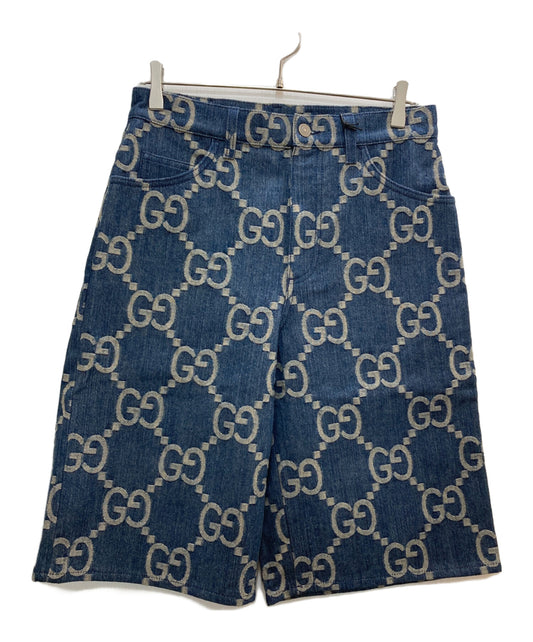 [Pre-owned] GUCCI Pineapple jumbo GG all over denim half pants 674371 XDBTY