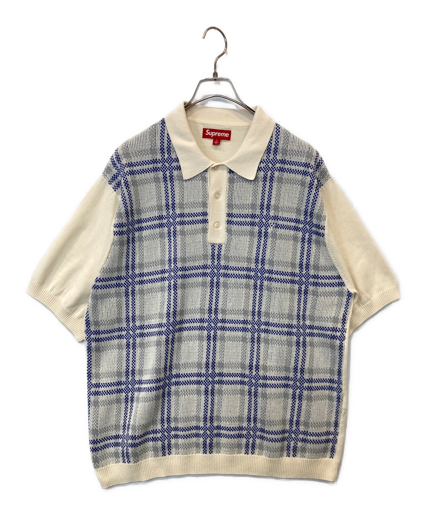 [Pre-owned] SUPREME 24SS Plaid Knit S/S Polo White Knit Polo Shirt (Plaid Knit/Polo White)
