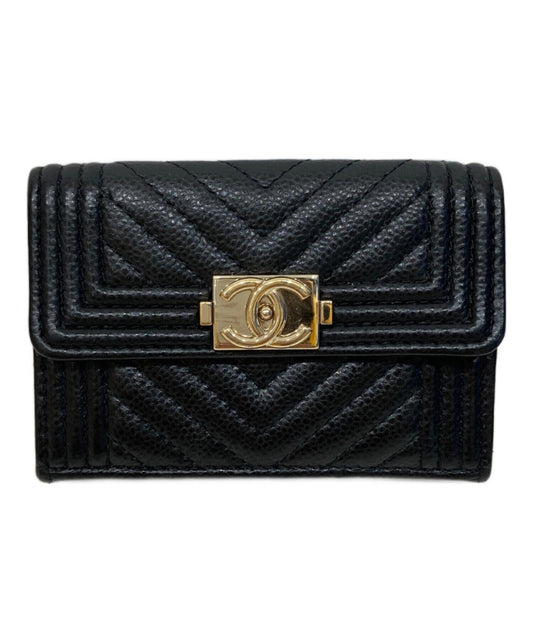 [Pre-owned] CHANEL Boy Chanel Coco Mark Small Flap Wallet Compact wallet A84432