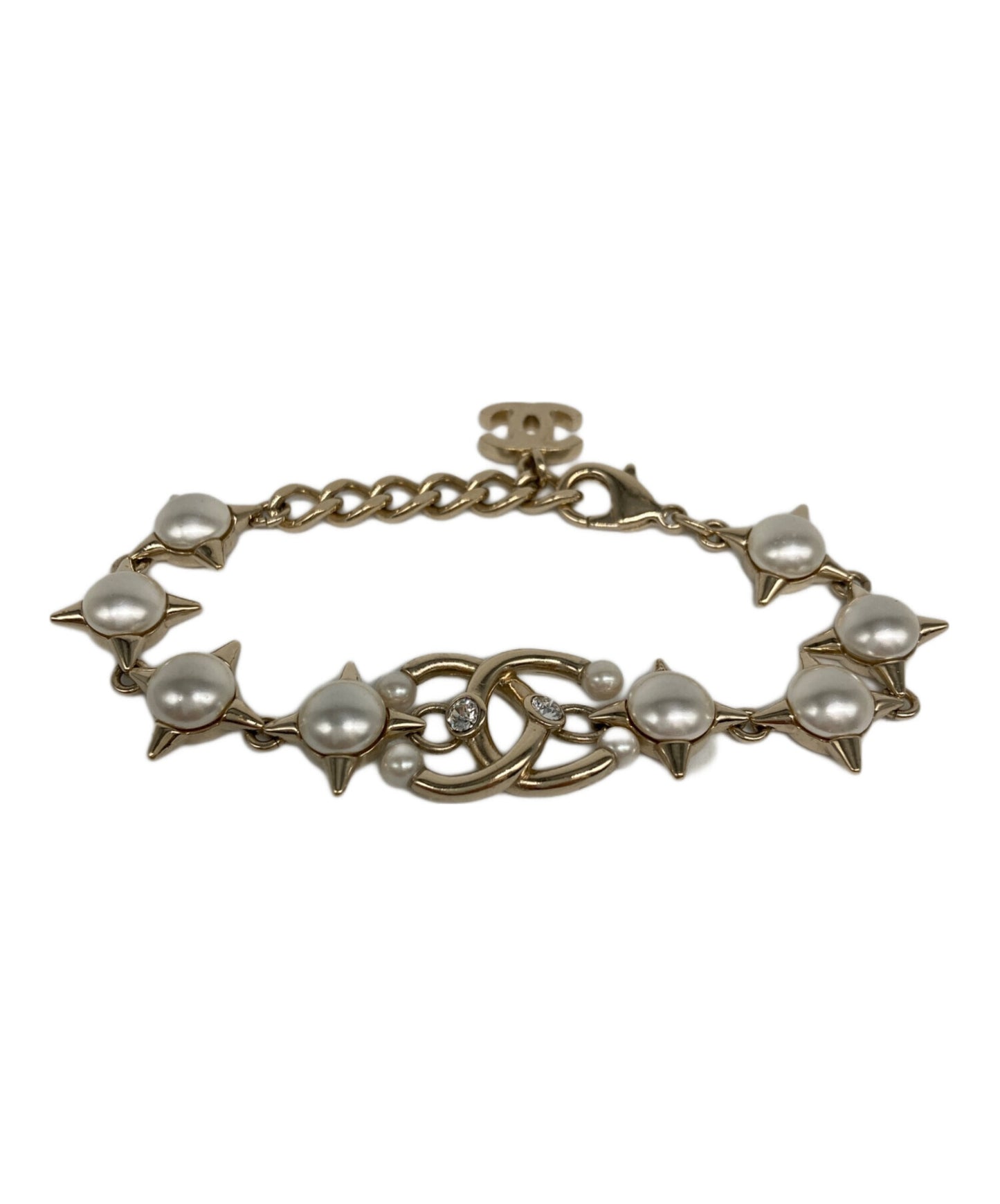 [Pre-owned] CHANEL Coco Mark Metal Strass Costume Pearl Bracelet