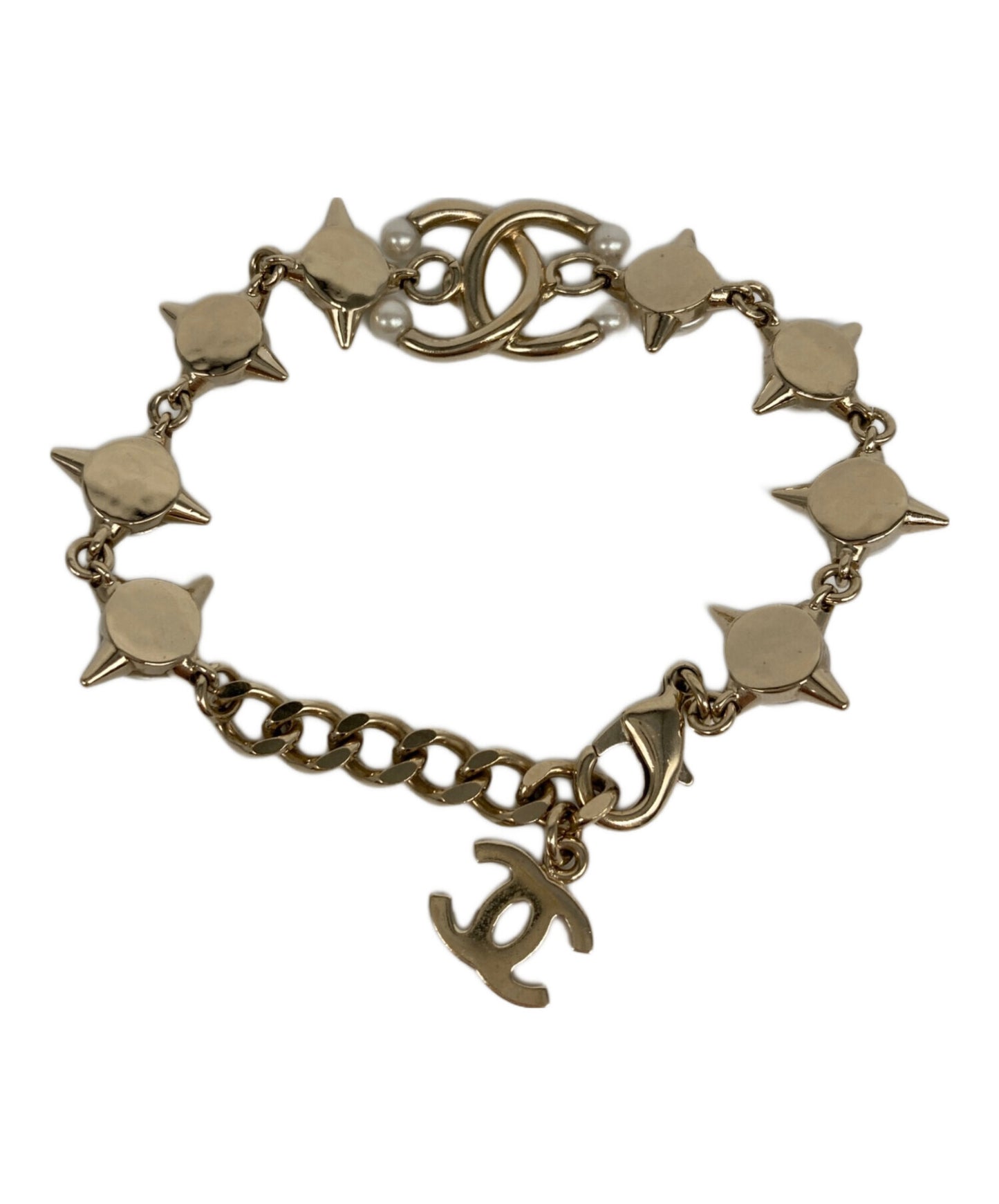 [Pre-owned] CHANEL Coco Mark Metal Strass Costume Pearl Bracelet