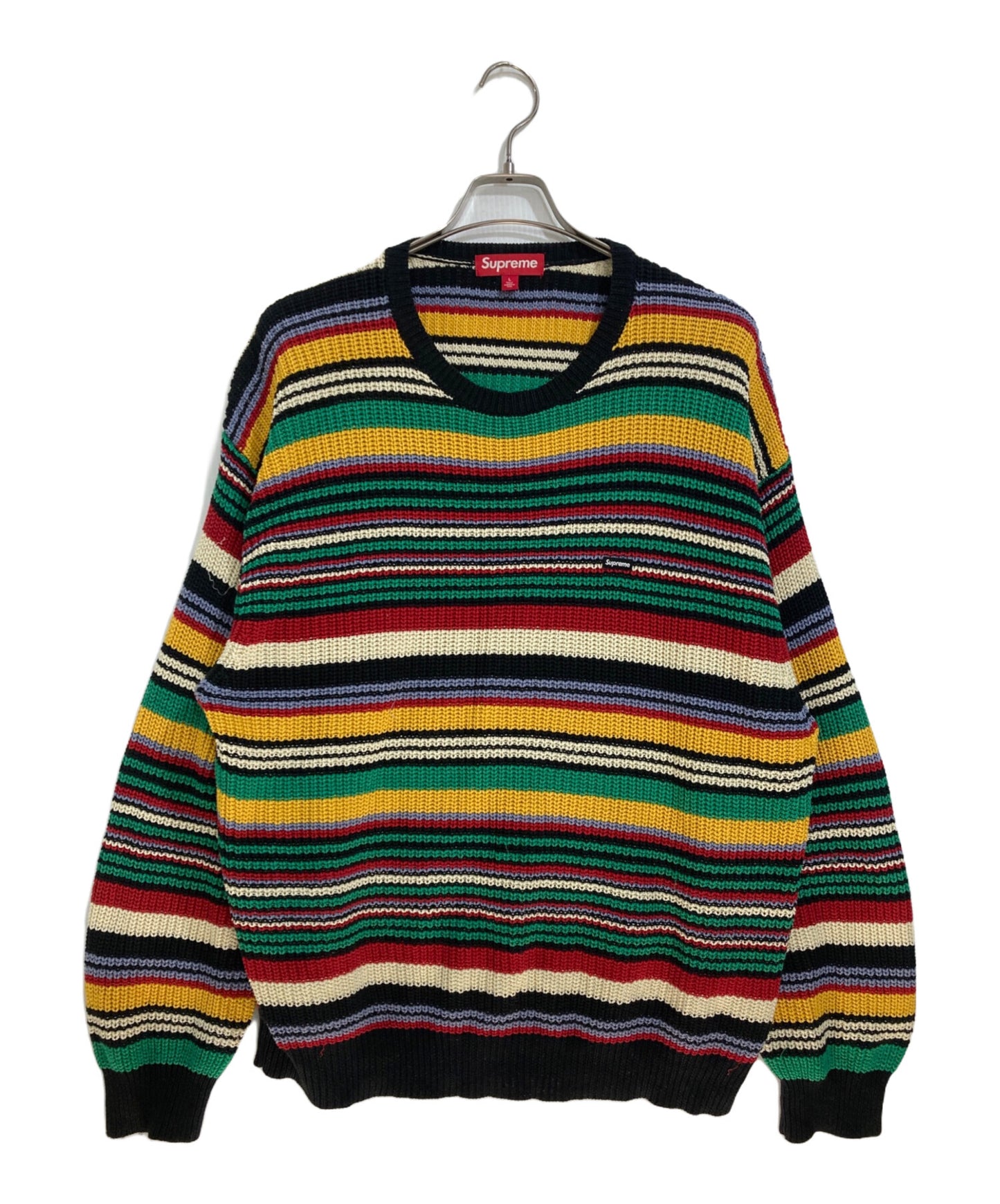 [Pre-owned] SUPREME Small Box Ribbed Sweater Small Box Ribbed Sweater Knit Striped Knit Rasta Color Cotton Knit