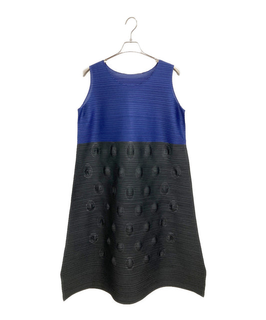 [Pre-owned] PLEATS PLEASE Circle Embossed Pleated Bicolor Sleeveless Dress PP53-JH602