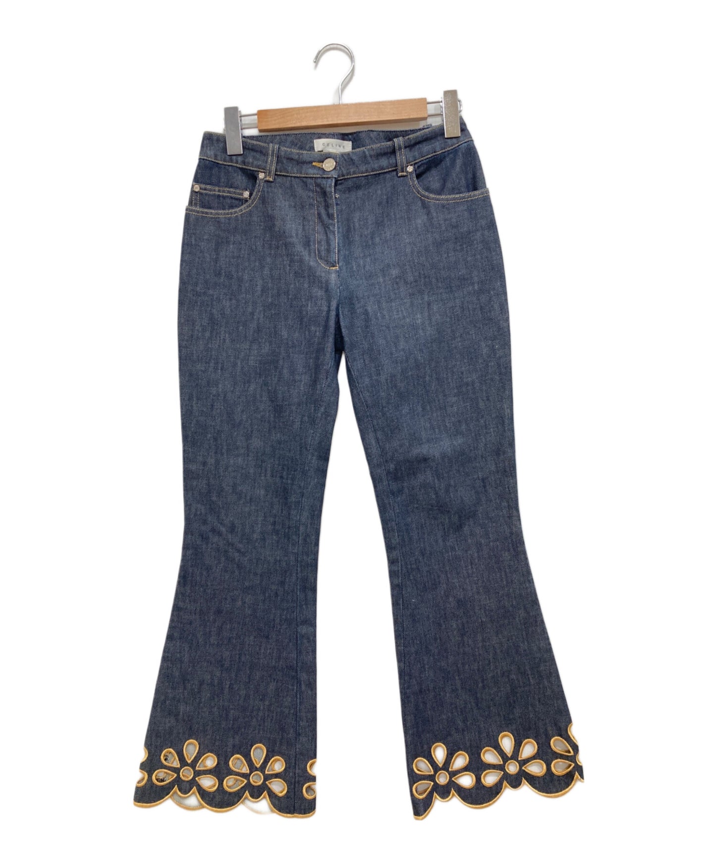 [Pre-owned] CELINE Cutwork hem flared denim pants 2 1161/0650
