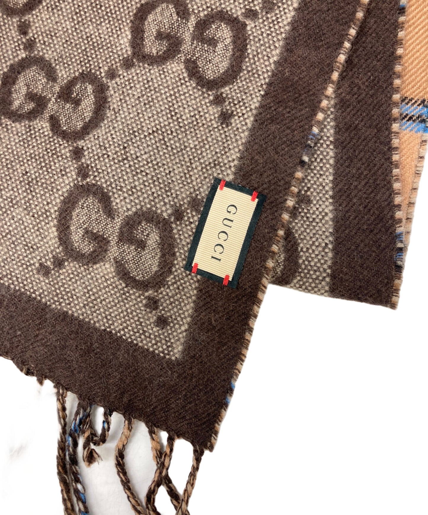 [Pre-owned] GUCCI GG Tartan Check Wool Jacquard Scarf 713142