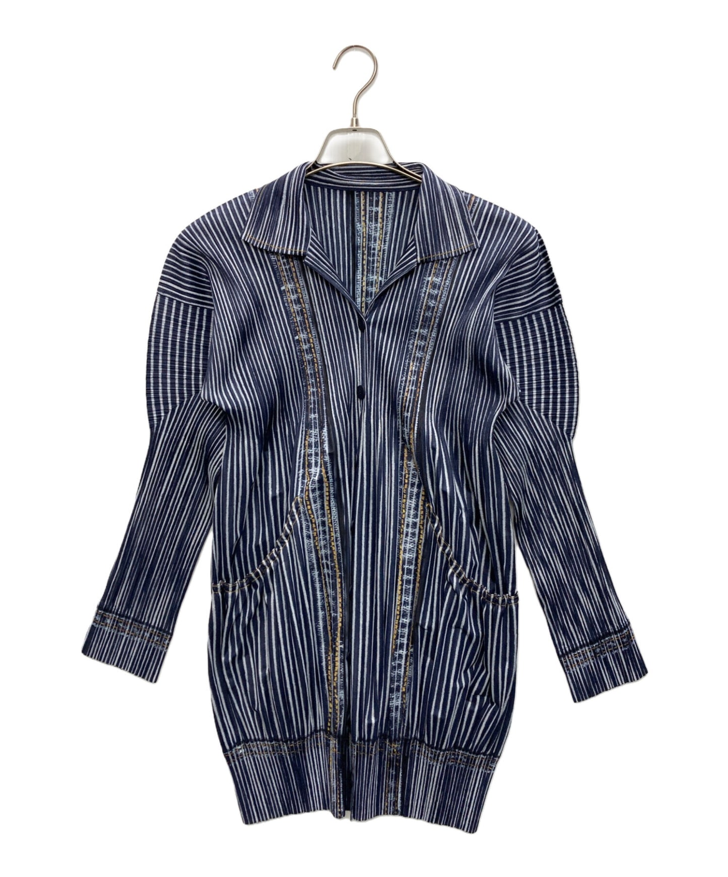 [Pre-owned] PLEATS PLEASE Denim Transfer Pleated Cardigan PP01-EN597