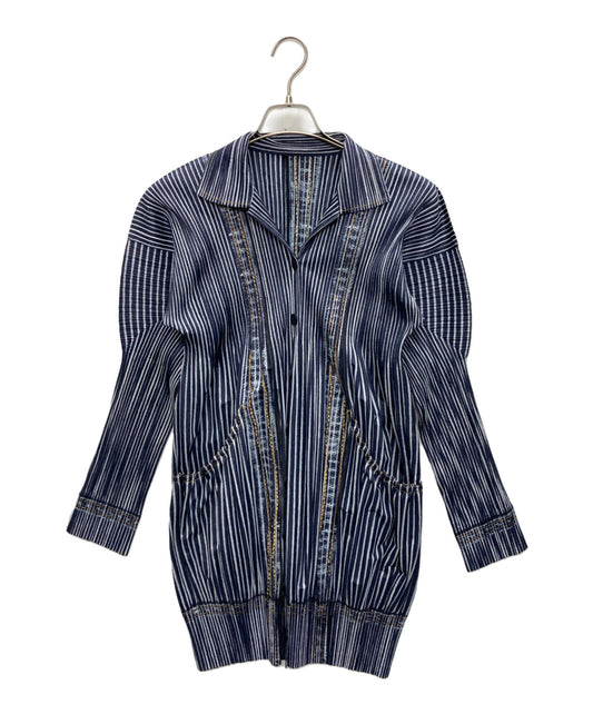[Pre-owned] PLEATS PLEASE Denim Transfer Pleated Cardigan PP01-EN597
