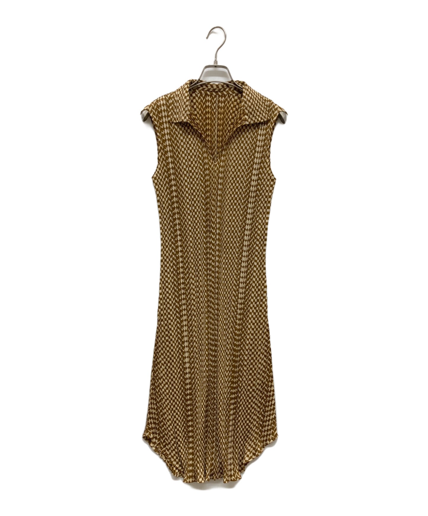 [Pre-owned] PLEATS PLEASE Sleeveless Pleated Dress/Checkerboard/Geometric Pattern PP43-JH665