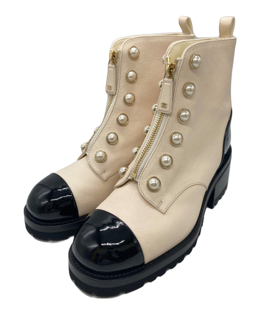 [Pre-owned] CHANEL Coco mark leather and patent short boots G45183