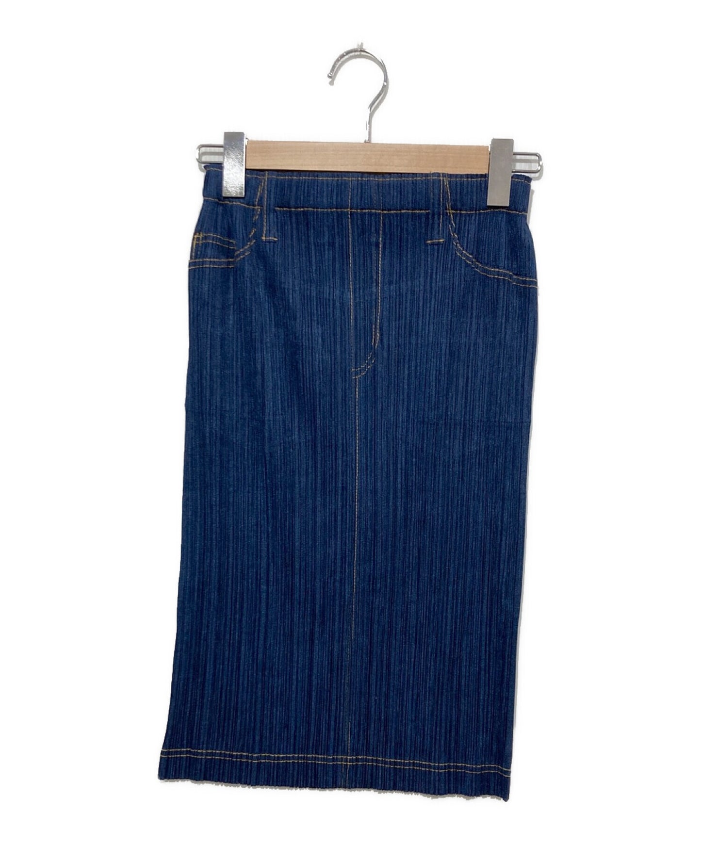 [Pre-owned] PLEATS PLEASE Denim Transfer Pleated Skirt PP75-JG021