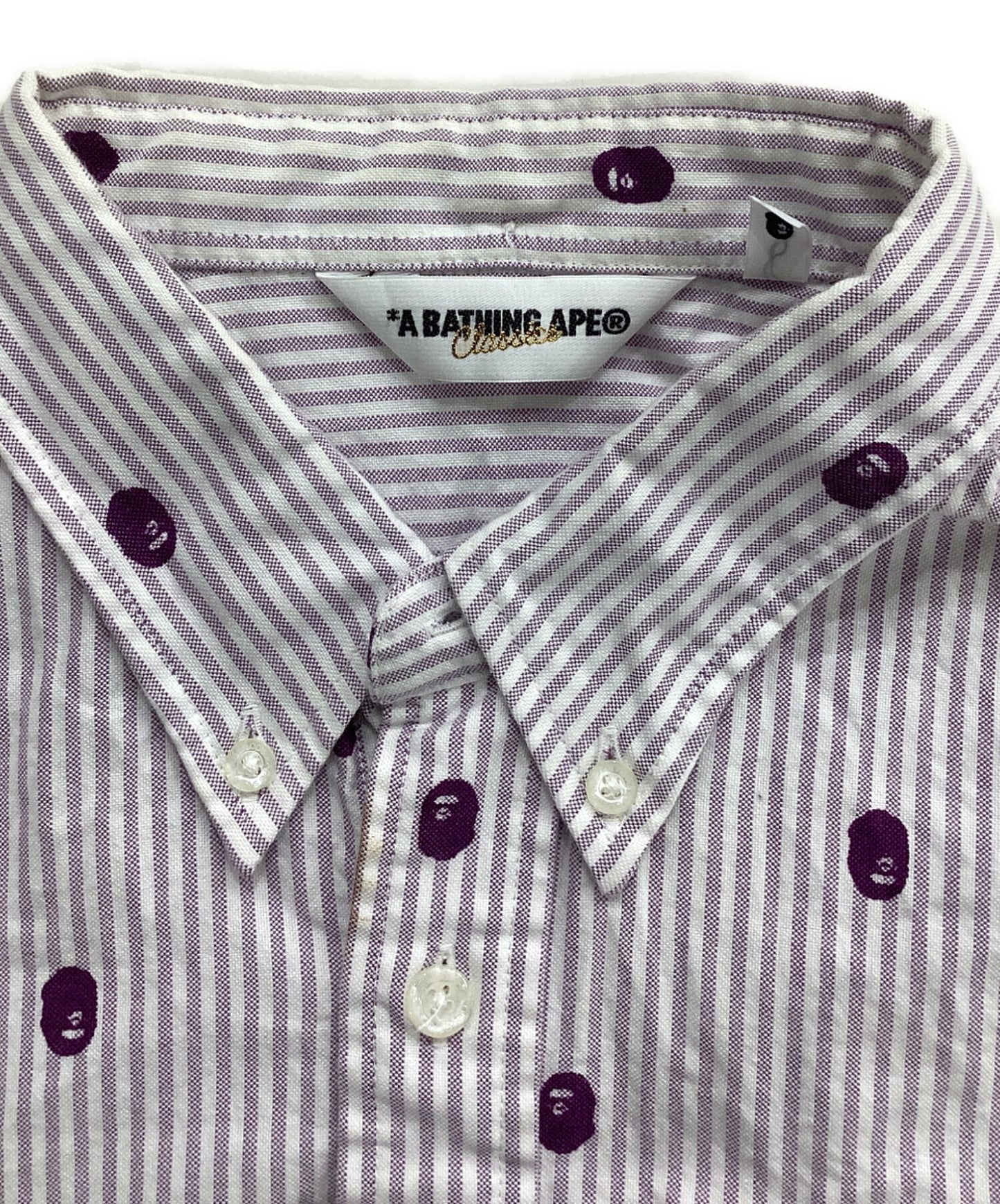 [Pre-owned] A BATHING APE S/S striped shirt with allover monkey pattern