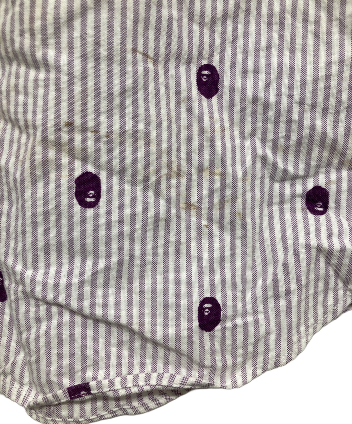 [Pre-owned] A BATHING APE S/S striped shirt with allover monkey pattern