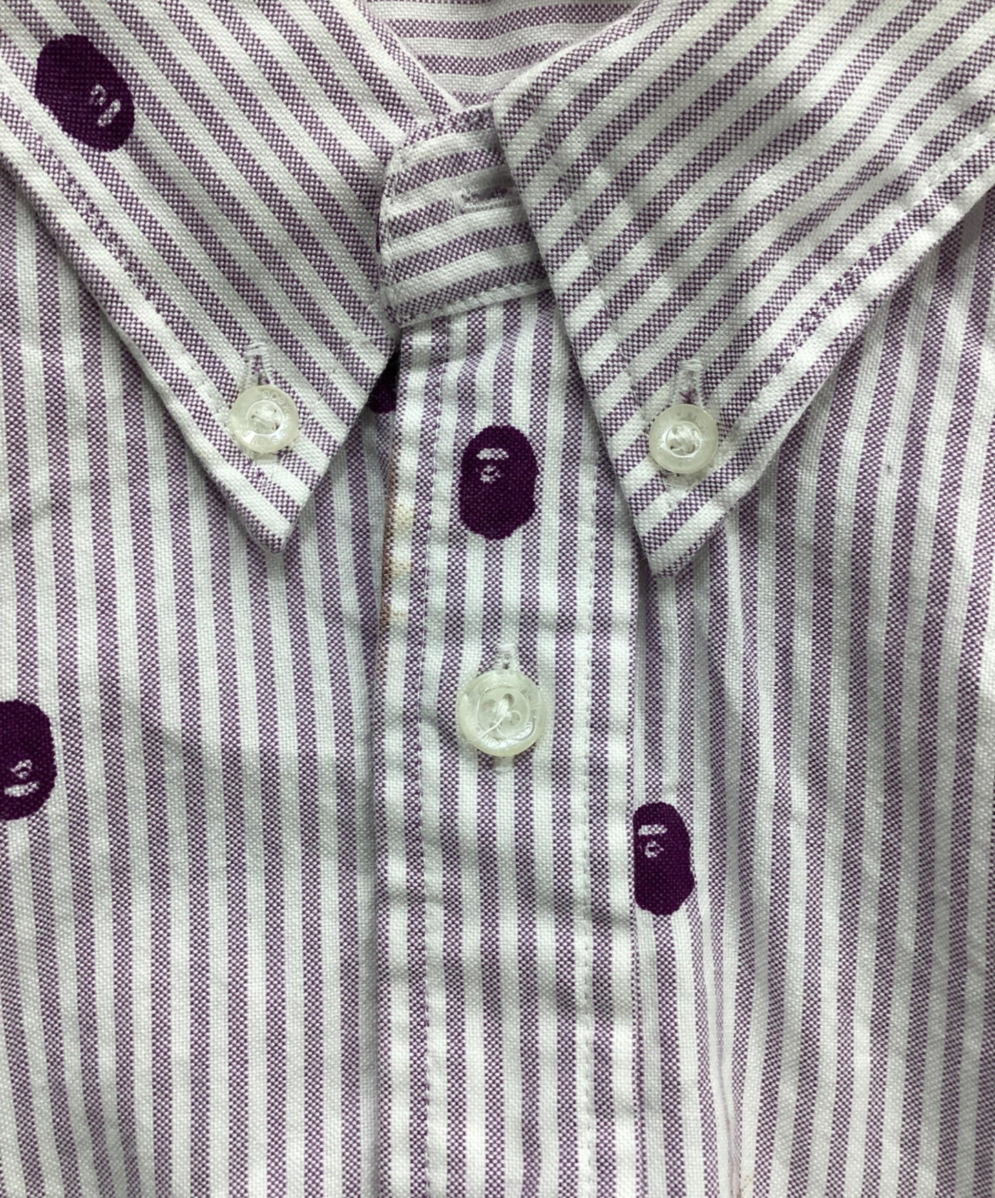 [Pre-owned] A BATHING APE S/S striped shirt with allover monkey pattern