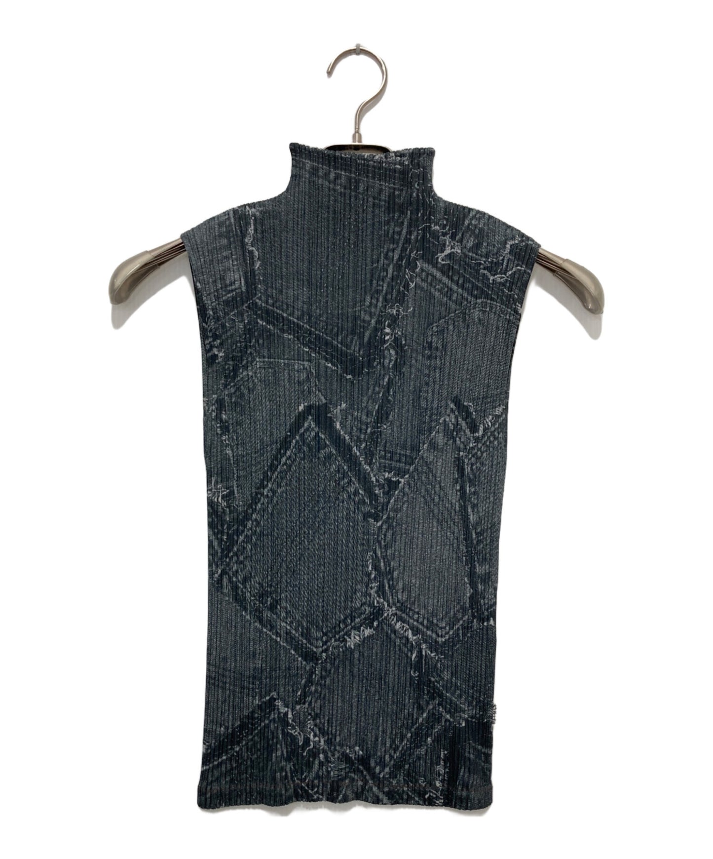 [Pre-owned] PLEATS PLEASE Patch Denim Transfer High Neck Sleeveless Cut and Sewn PP41-JK871