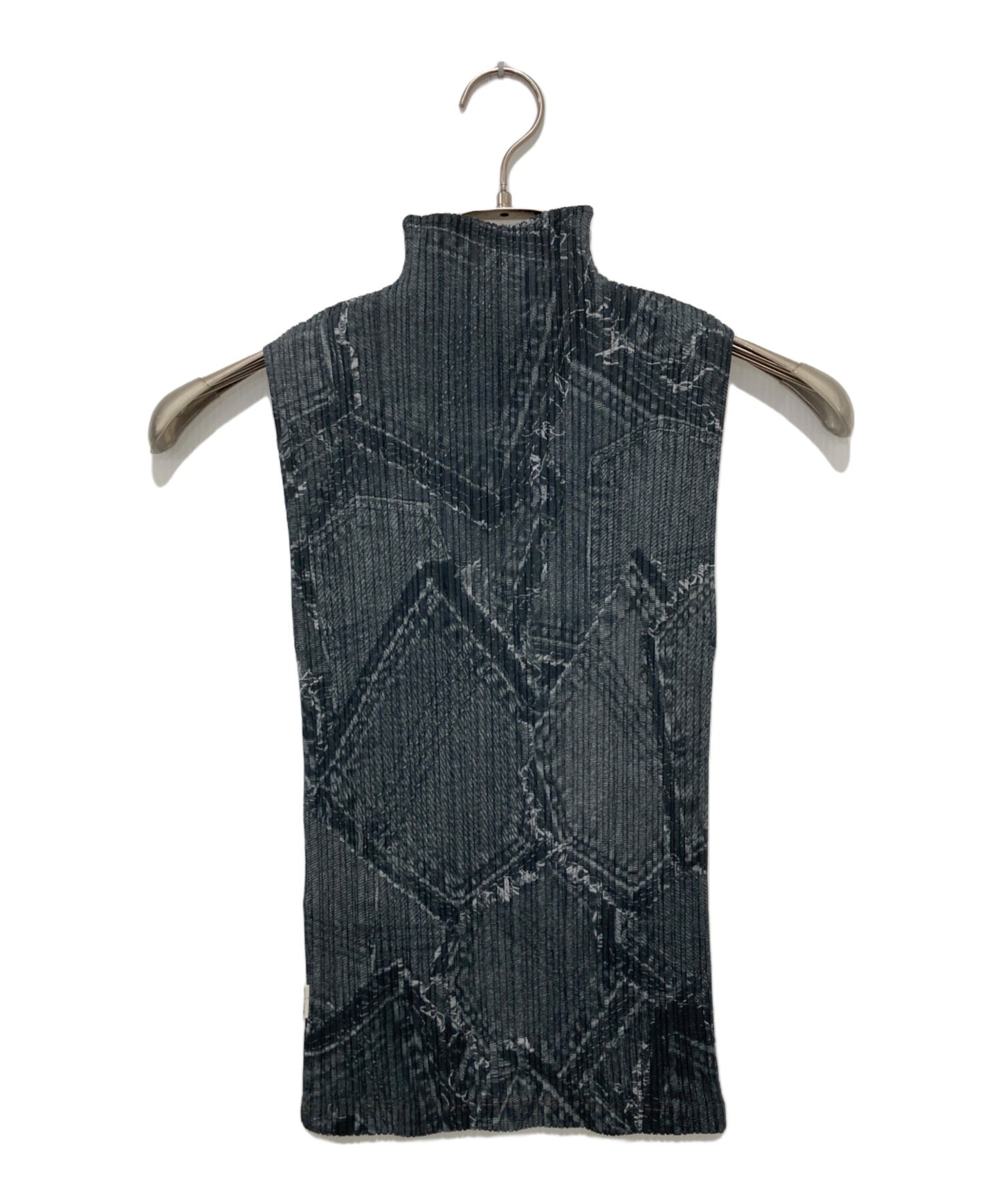[Pre-owned] PLEATS PLEASE Patch Denim Transfer High Neck Sleeveless Cut and Sewn PP41-JK871
