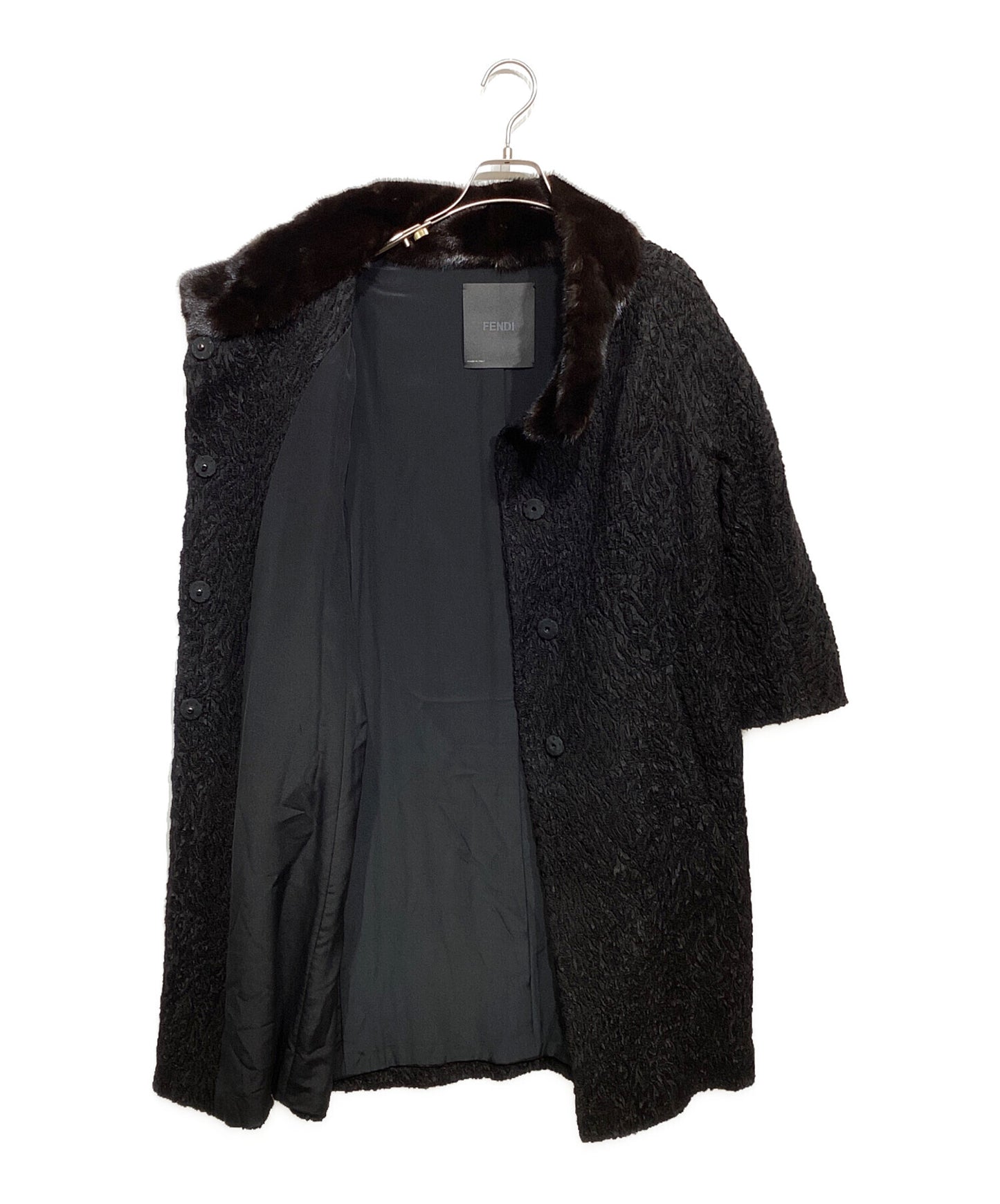 [Pre-owned] FENDI Jacquard Coat with Mink Fur Collar