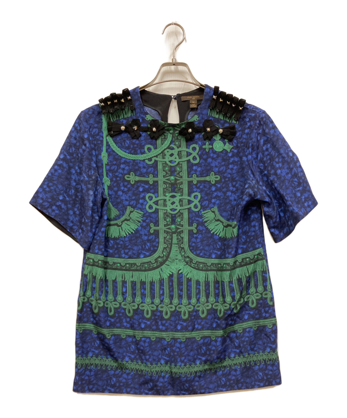 [Pre-owned] LOUIS VUITTON Napoleon-Print Silk Blouse with Studs RW122A F2BB06SB0