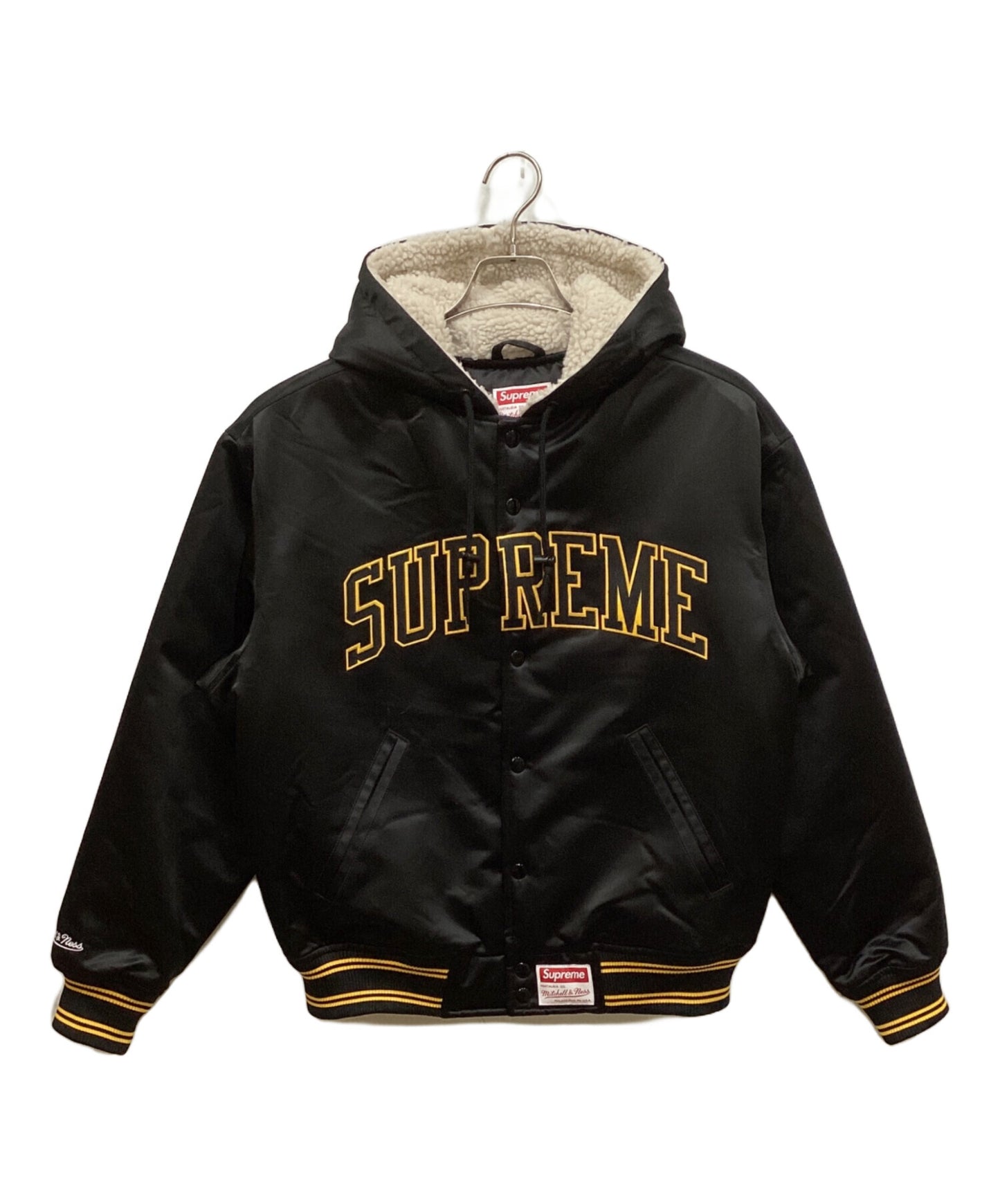 [Pre-owned] SUPREME Lined Hooded Satin Varsity Jacket