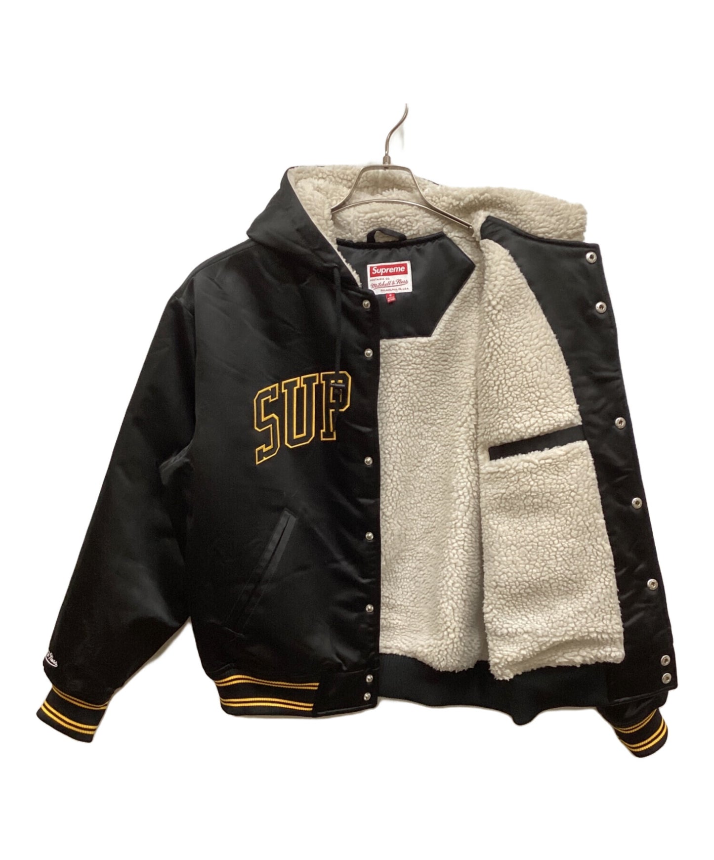 [Pre-owned] SUPREME Lined Hooded Satin Varsity Jacket