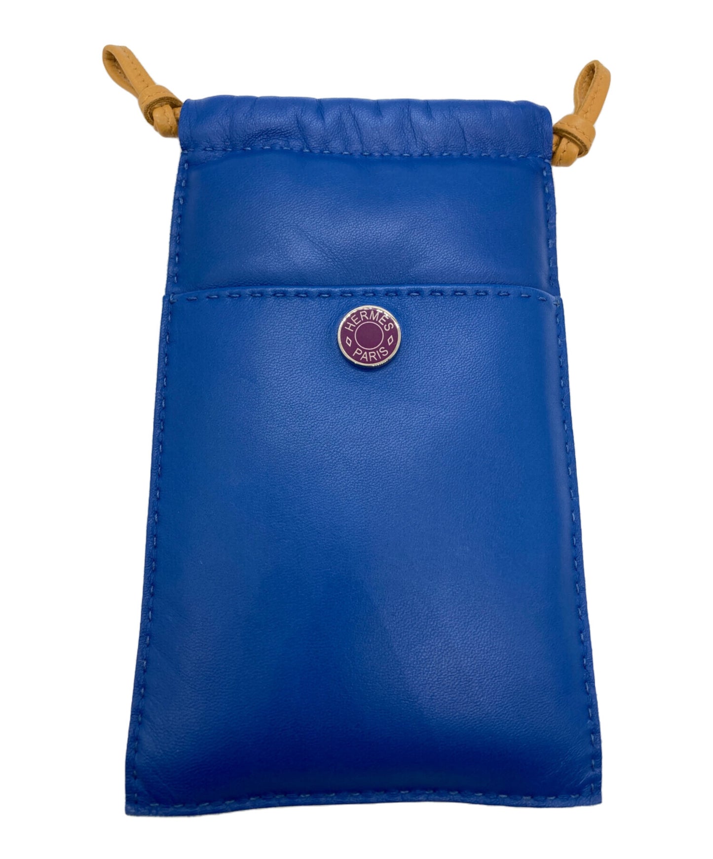 [Pre-owned] HERMES PIRO Añomiro phone case / serie button / drawstring / logo / accessory case / blue / import / luxury